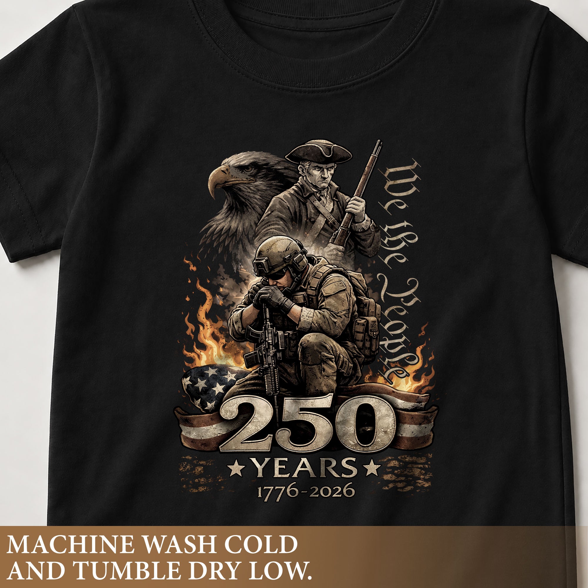We The People 250 Years Kids T-Shirt Patriotic Military Soldier 1776-2026 Youth Tee