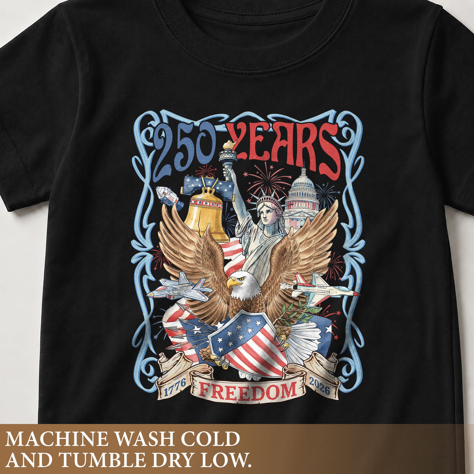 Kids T Shirt 1776-2026 Patriotic 250 Years Freedom Eagle Shield Independence Day Tee