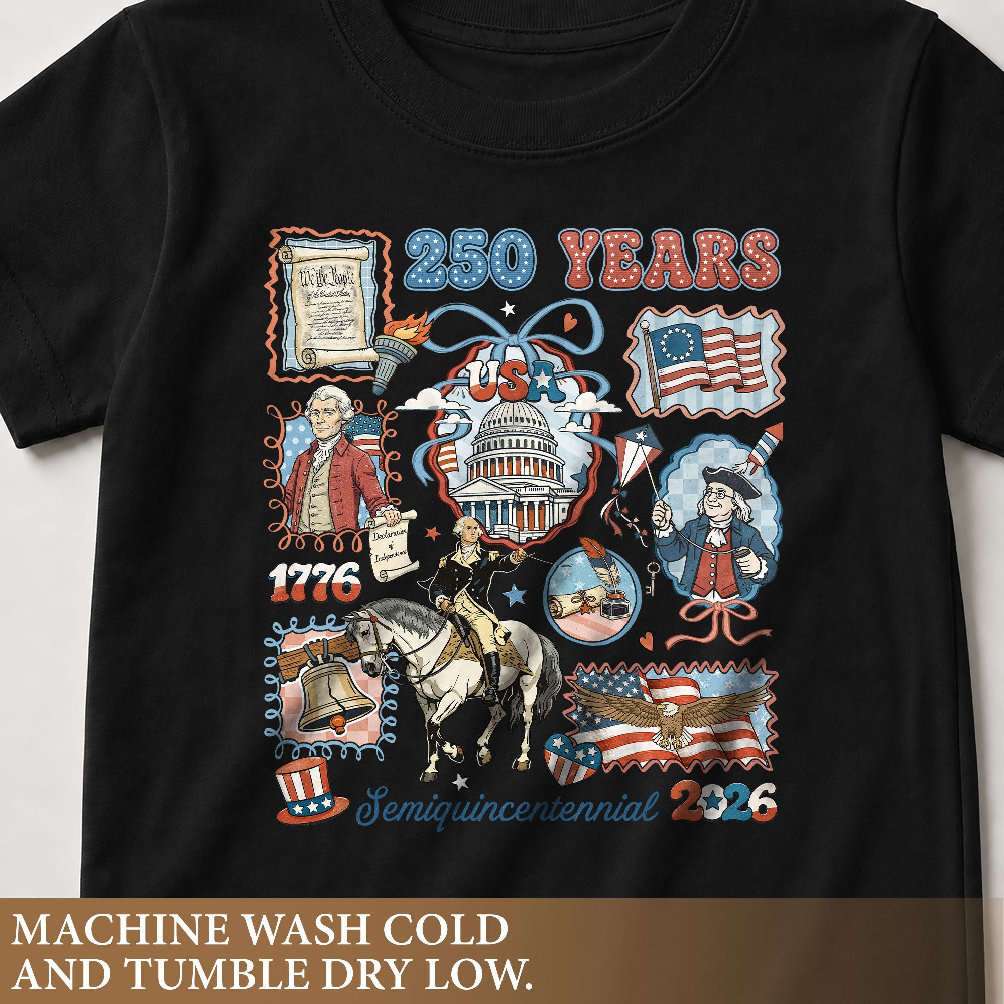 Kids T Shirt Patriotic 1776-2026 250 Years History US Capitol Independence Day Tee