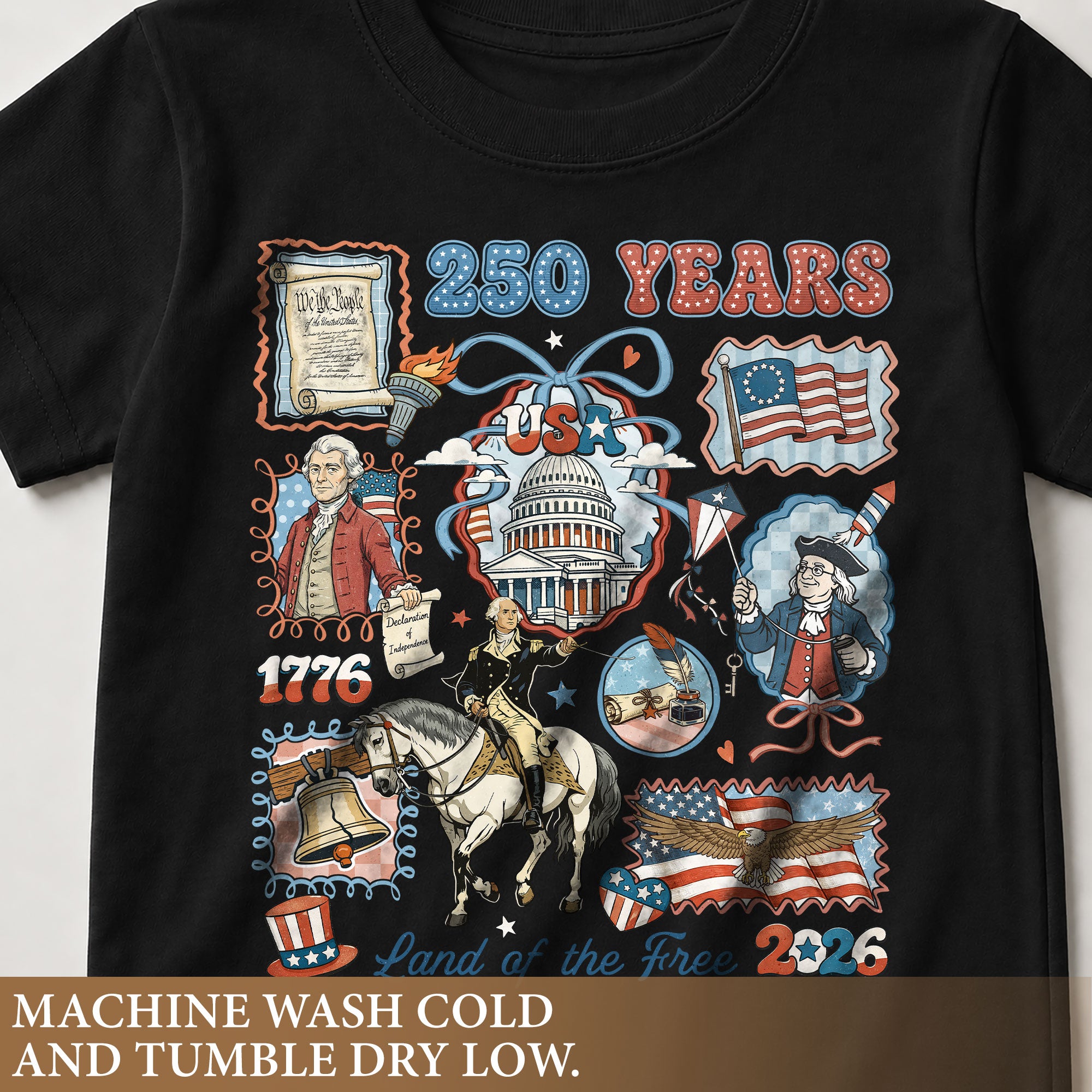 Kids T Shirt Patriotic 1776-2026 250 Years History US Capitol Independence Day Tee