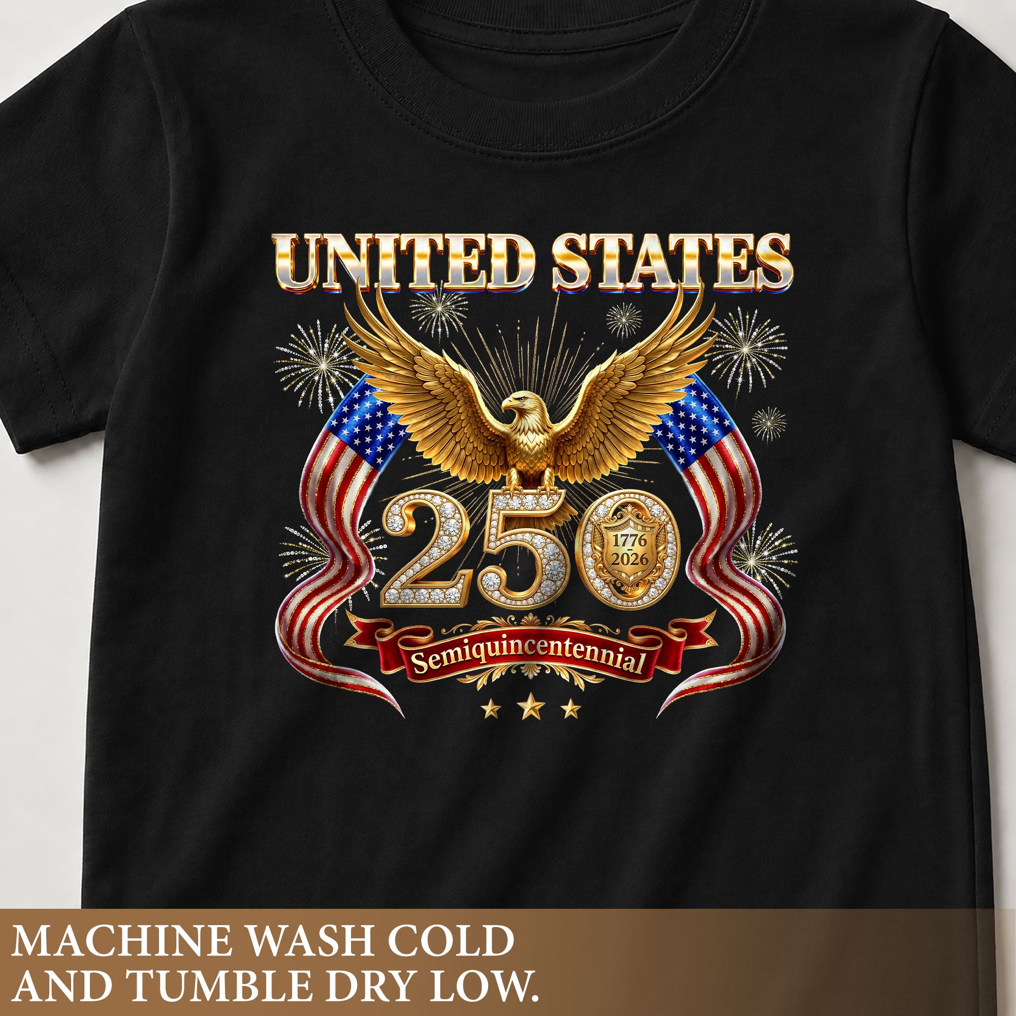 250 Years Kids T-Shirt Patriotic Golden Eagle Fireworks American Flag 1776-2026 Youth