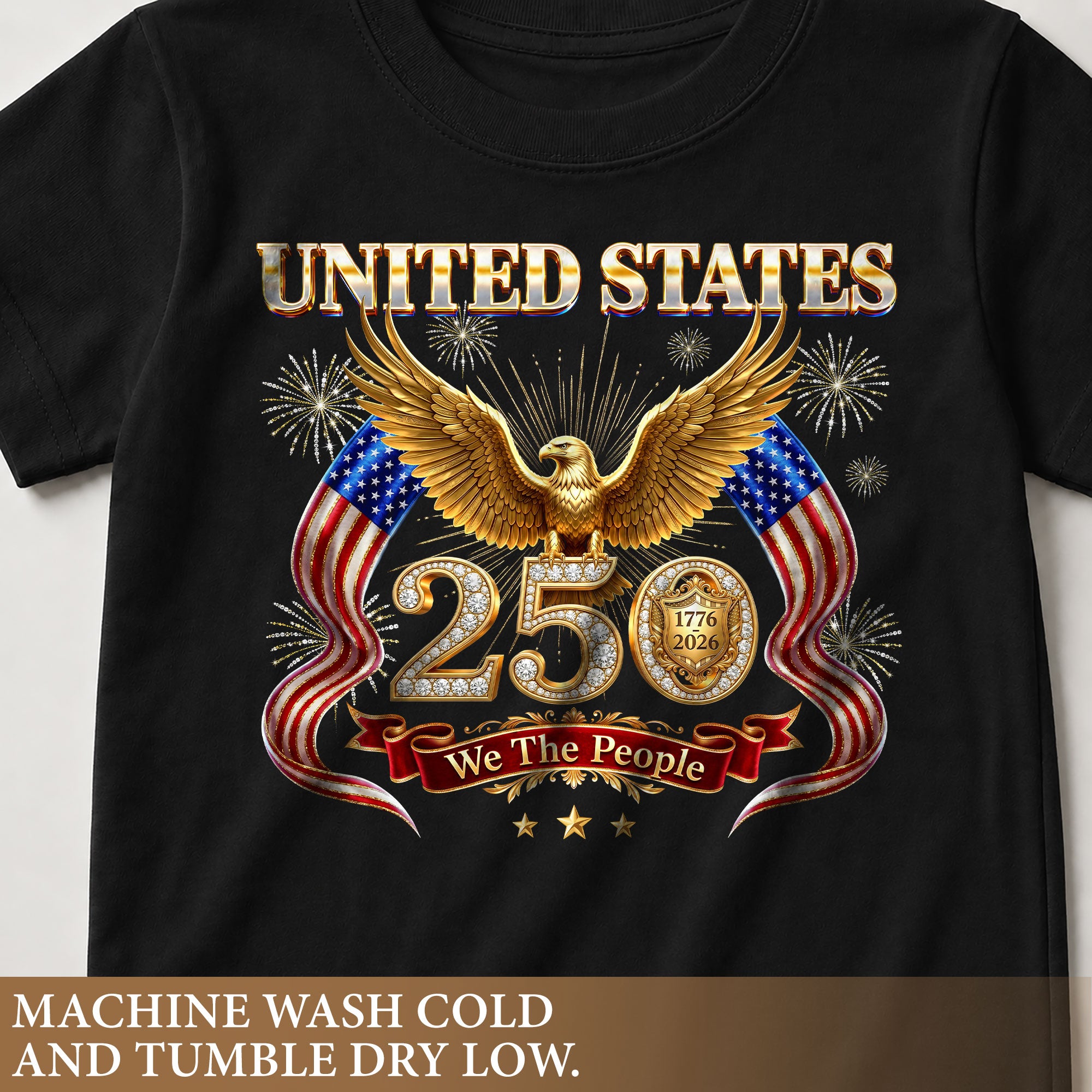 250 Years Kids T-Shirt Patriotic Golden Eagle Fireworks American Flag 1776-2026 Youth