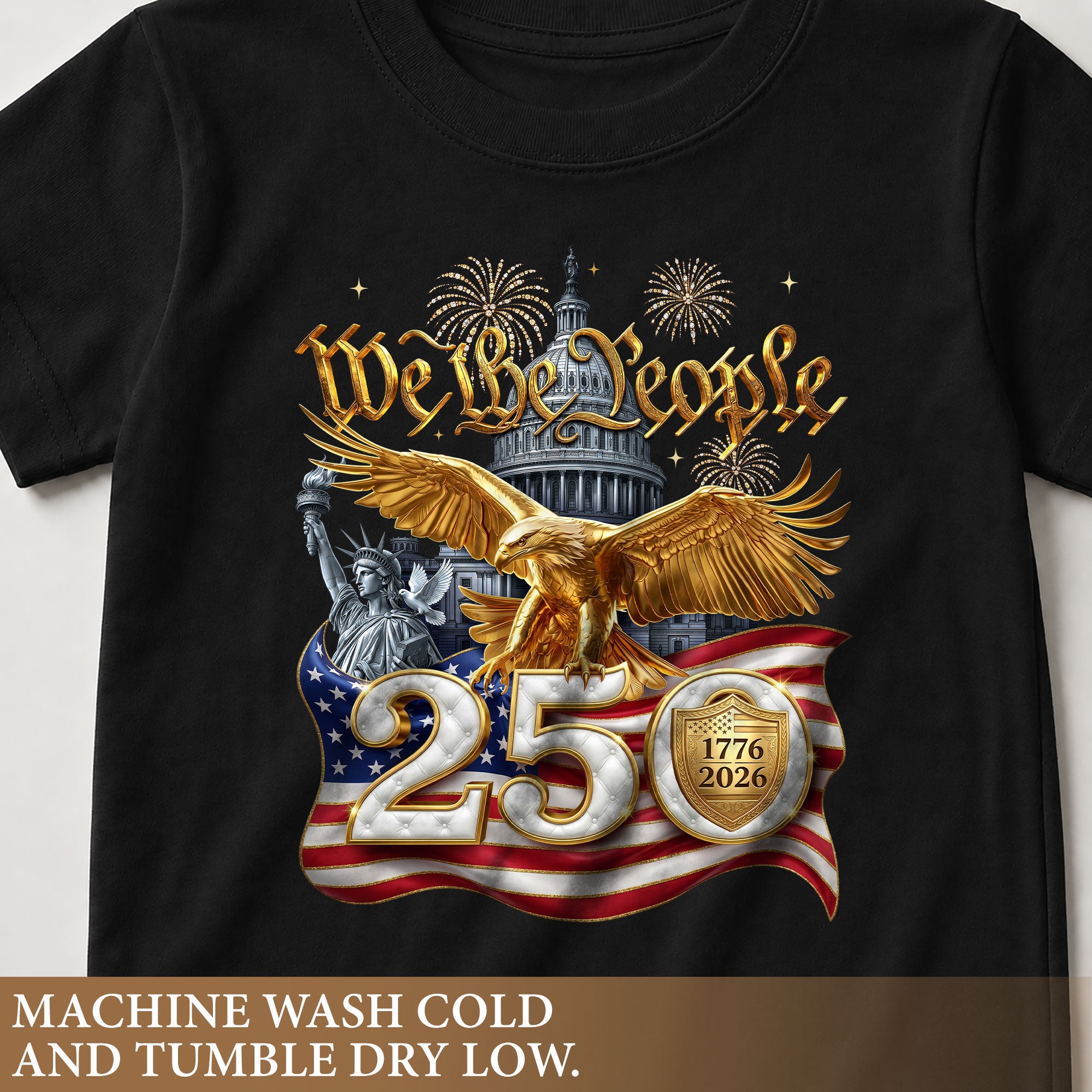 250 Years Kids T-Shirt We The People Patriotic Golden Eagle American Flag Youth Tee