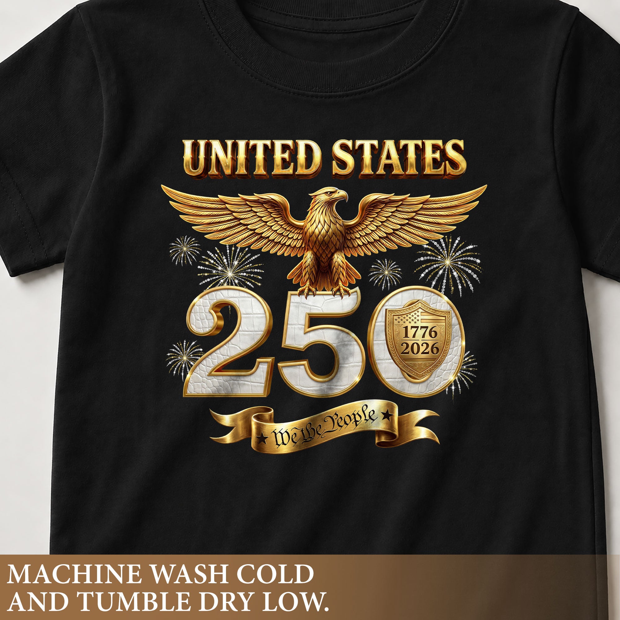 250 Years Kids T-Shirt We The People Patriotic Eagle Gold Shield 1776-2026 Youth Tee