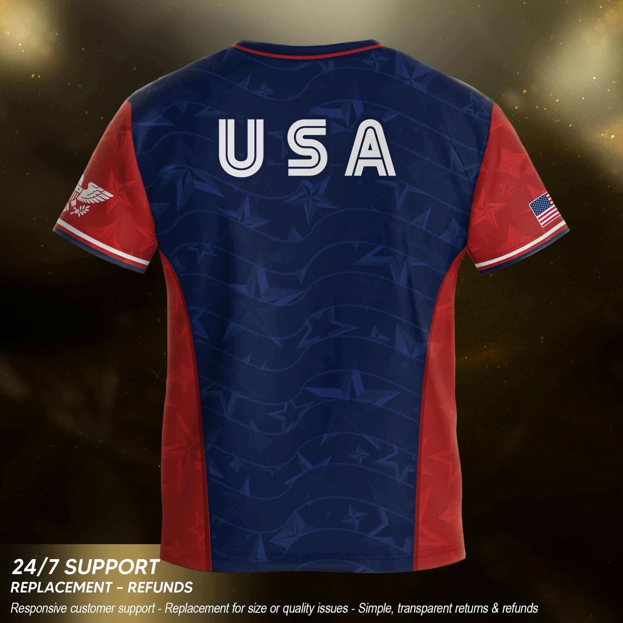 USA Kids Soccer Jersey Youth Navy Blue Red Patriotic Stars Graphic Football Shirt