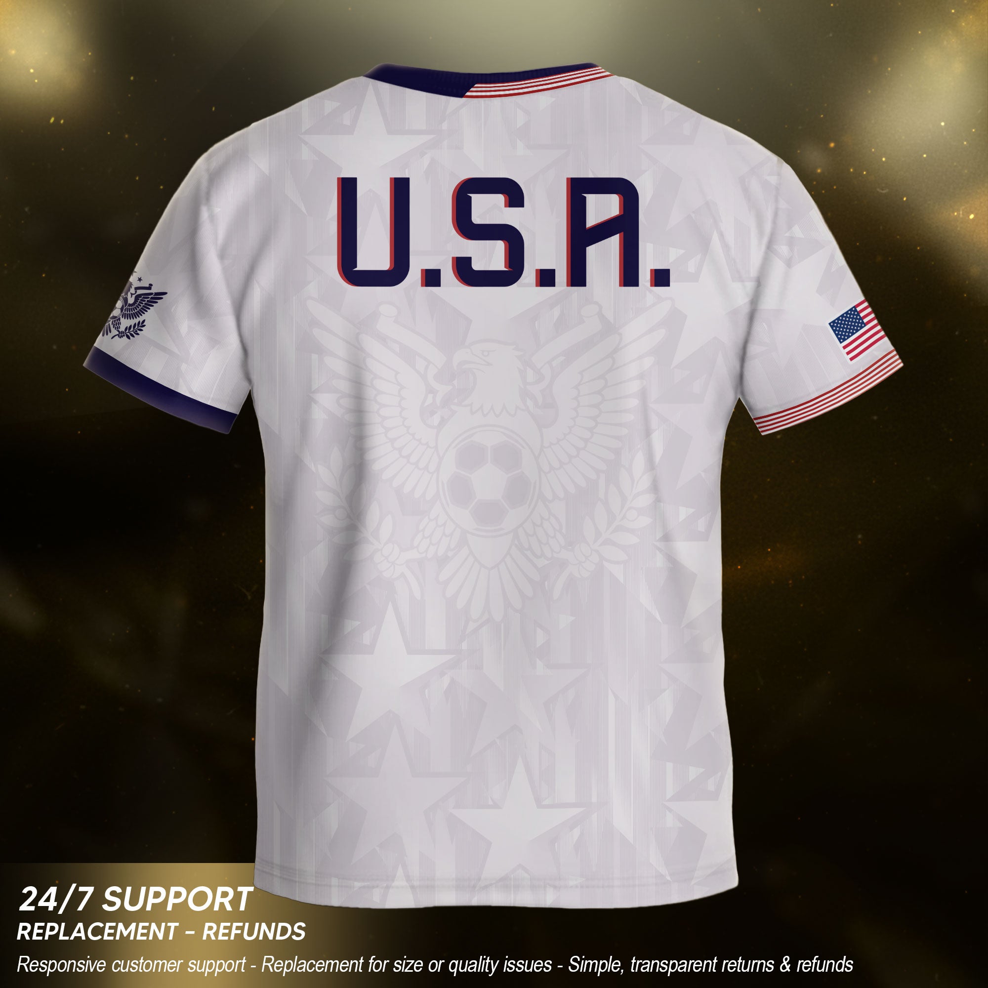 USA Kids Soccer Jersey Youth White Patriotic Stars Eagle Graphic Football Shirt