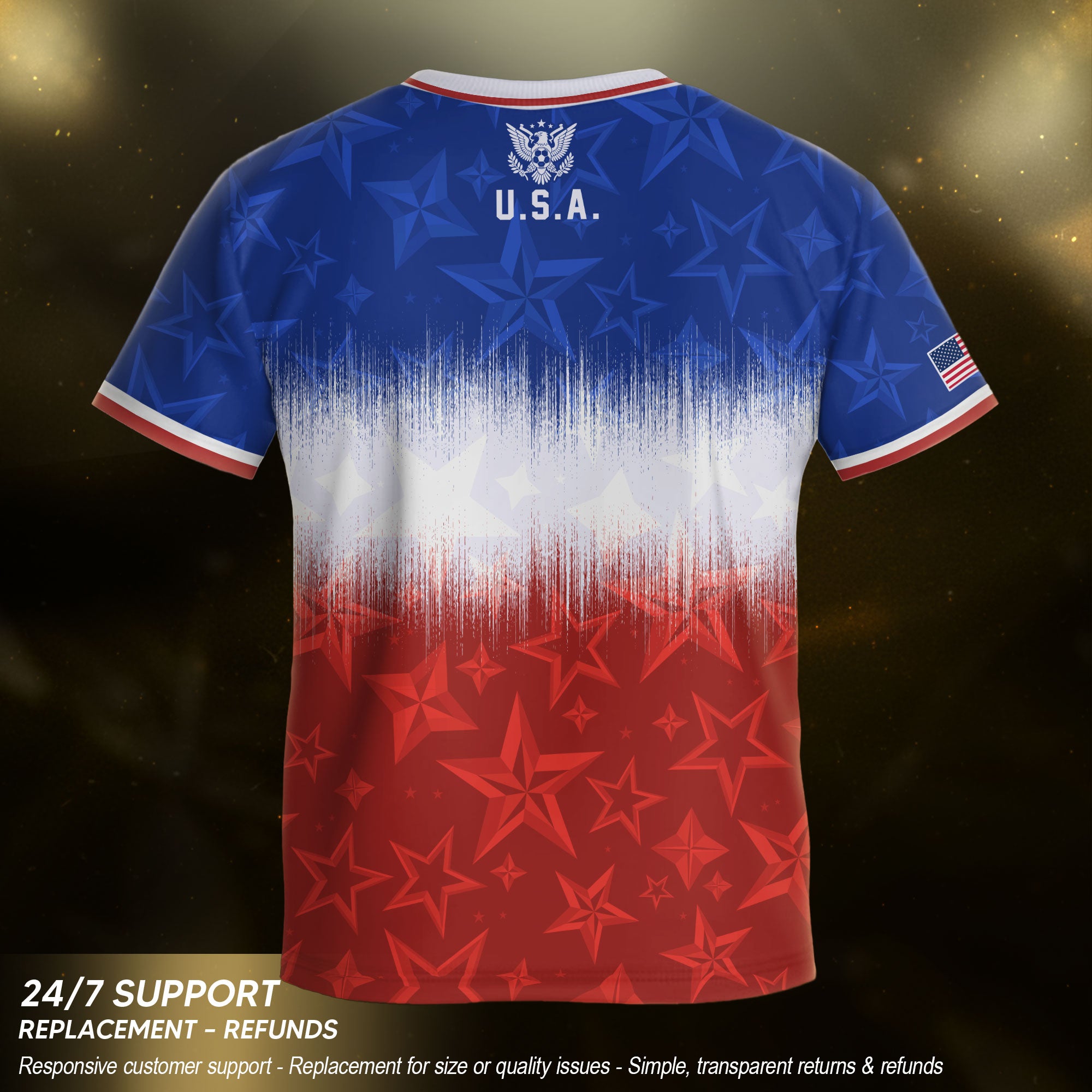 USA Kids Soccer Jersey Youth Blue White Red Tie Dye Stars Patriotic Football Shirt