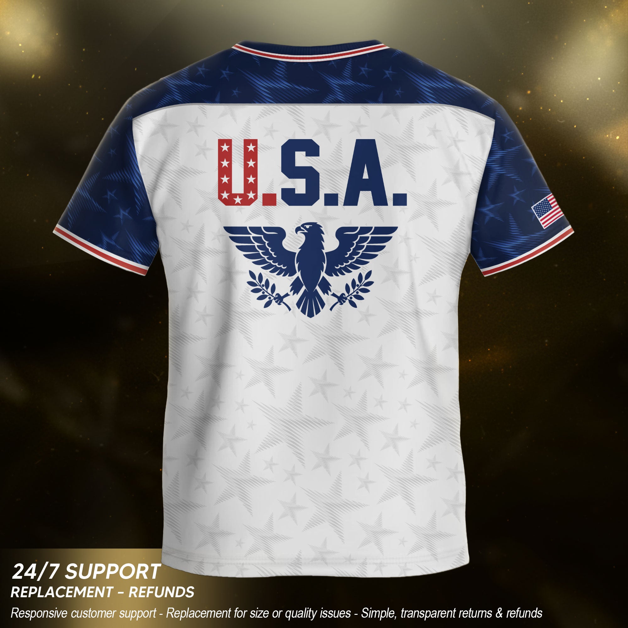 USA Kids Soccer Jersey Youth White Blue Raglan Patriotic Stars Eagle Football Shirt