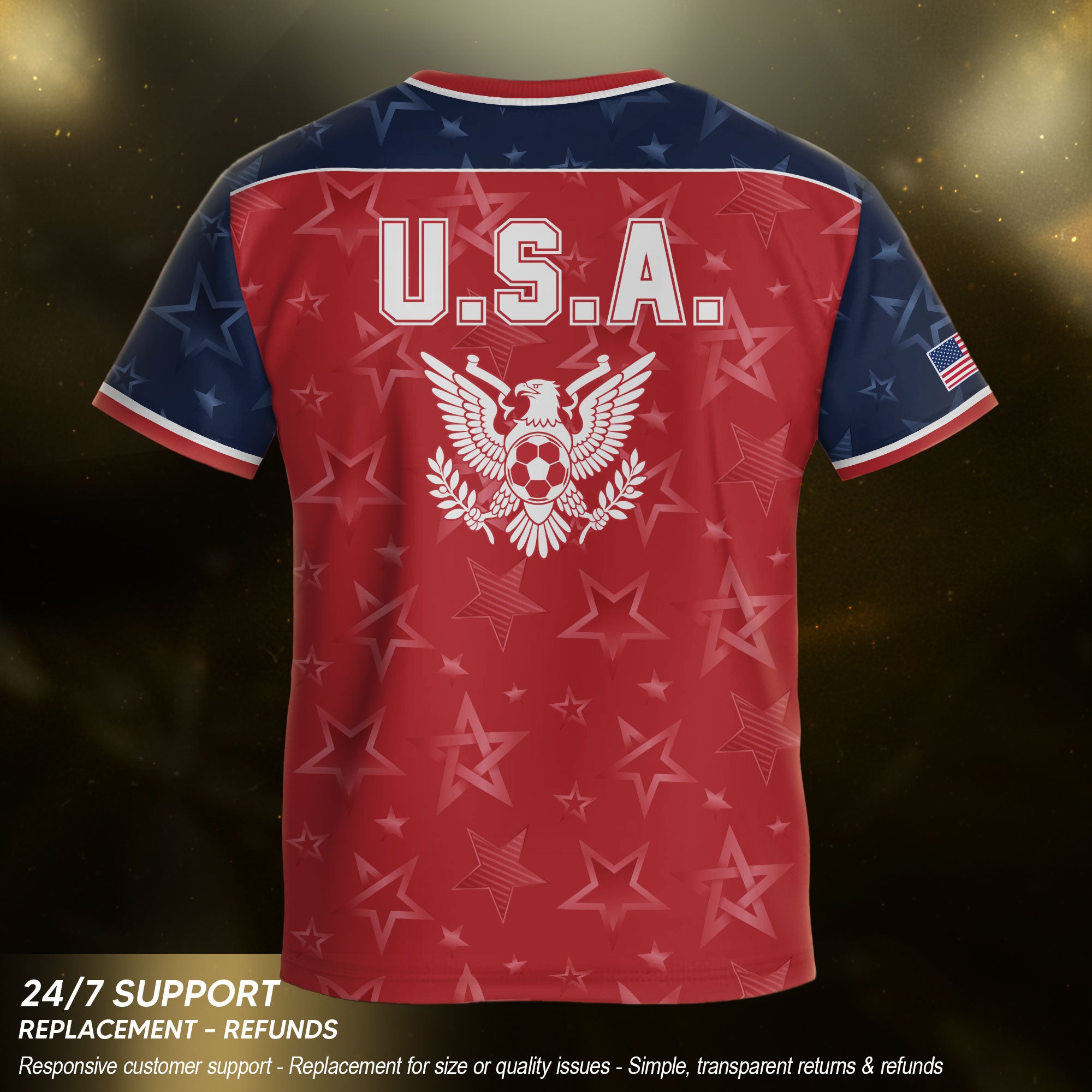USA Kids Soccer Jersey Youth Red Blue Raglan Patriotic Stars Eagle Football Shirt
