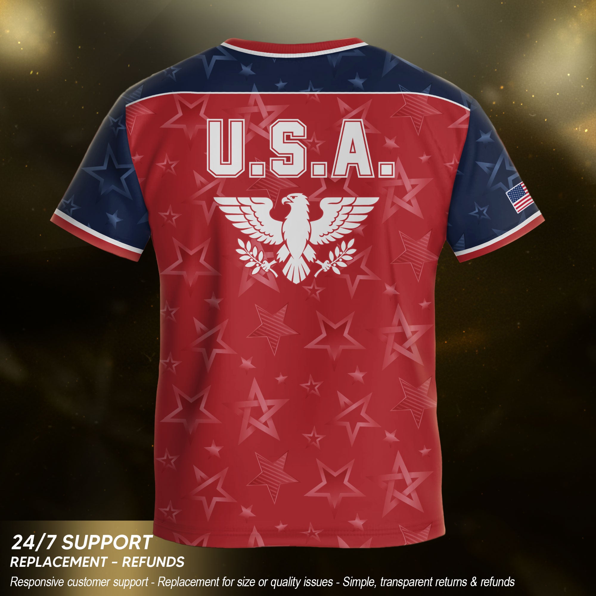 USA Kids Soccer Jersey Youth Red Blue Raglan Patriotic Stars Eagle Football Shirt