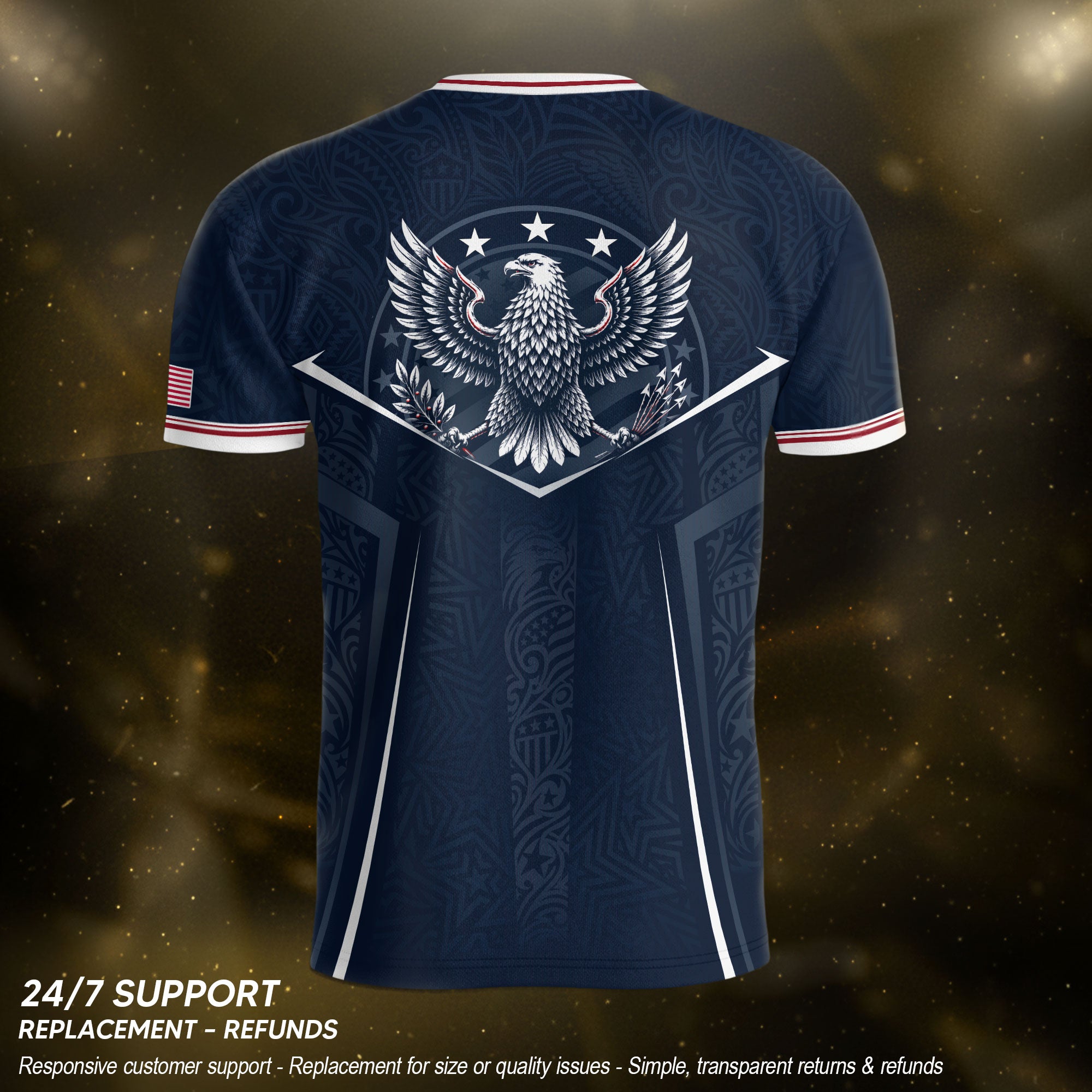 USA Soccer Jersey Navy Blue American Flag Shirt Patriotic Eagle Shield Fan Tee