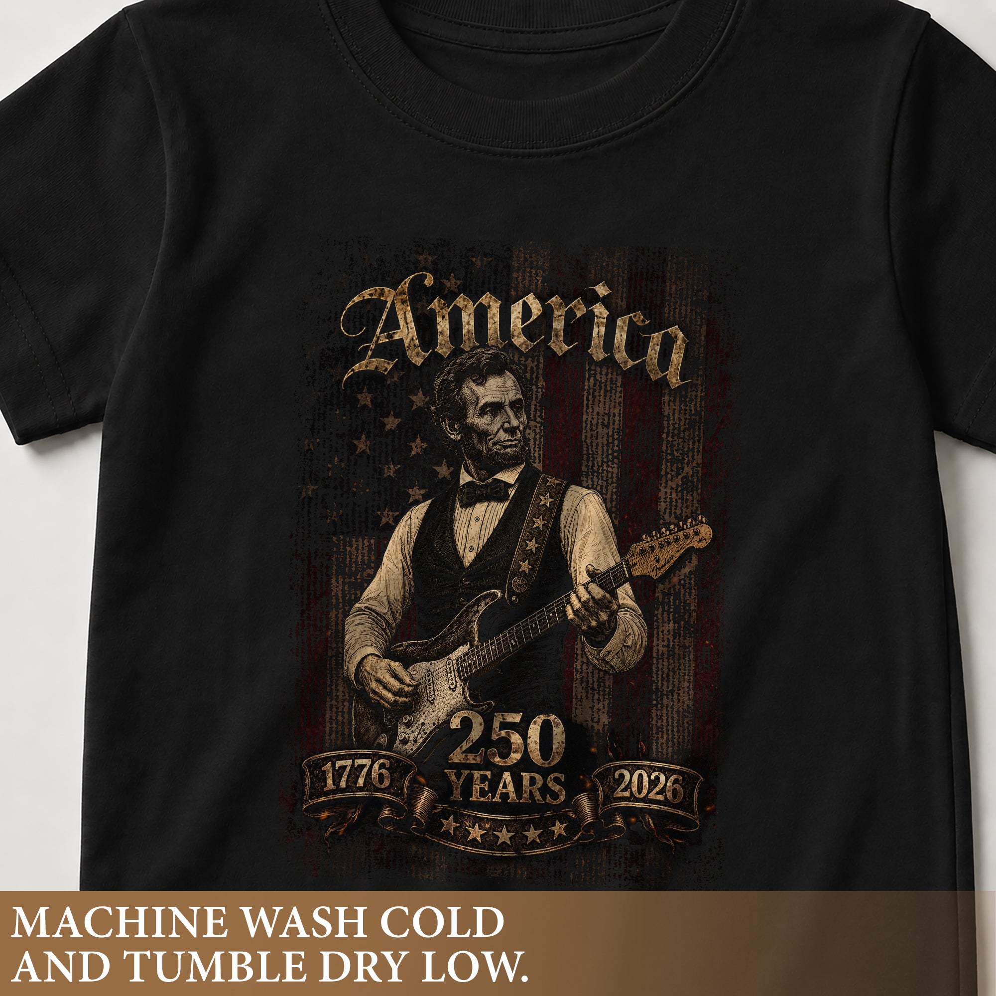 T-Shirt Kid Abraham Lincoln Guitar 1776-2026 Patriotic America 250 Years Youth Top