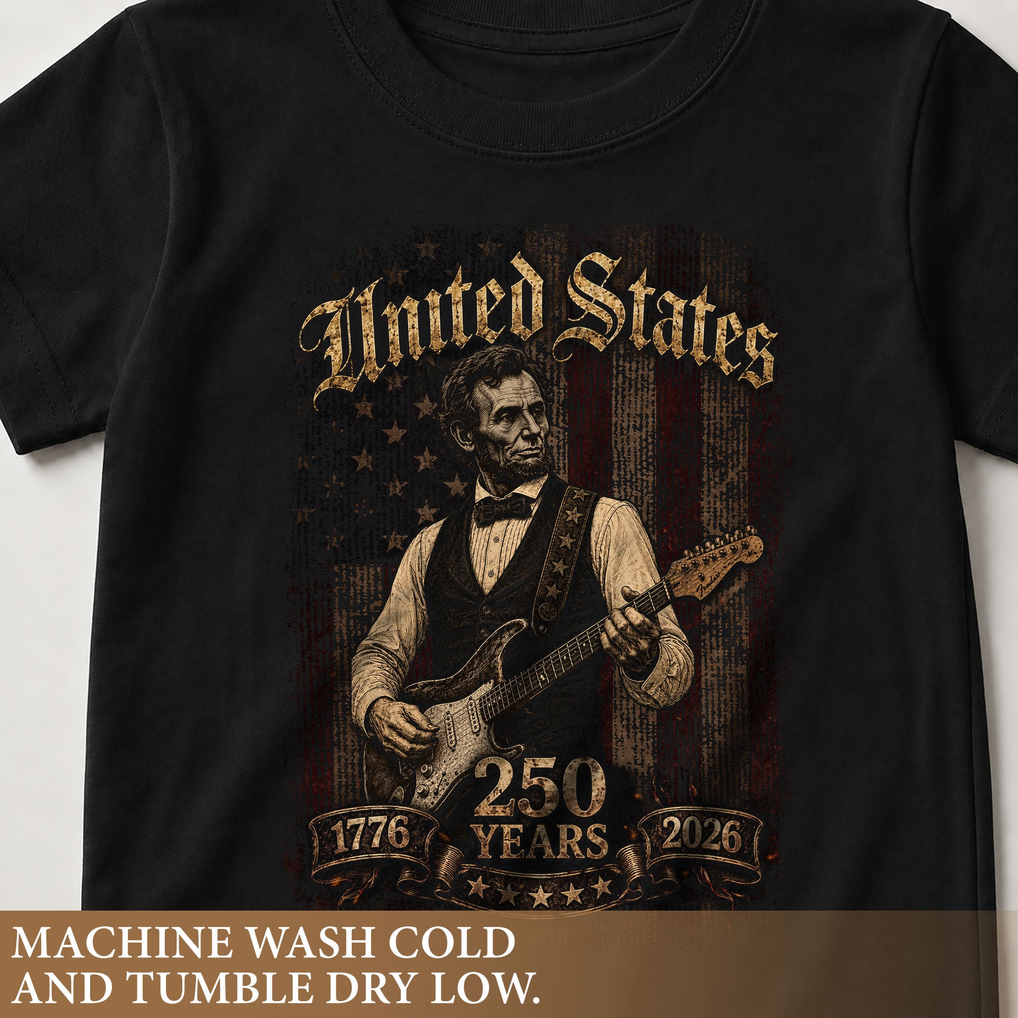 T-Shirt Kid Abraham Lincoln Guitar 1776-2026 Patriotic America 250 Years Youth Top