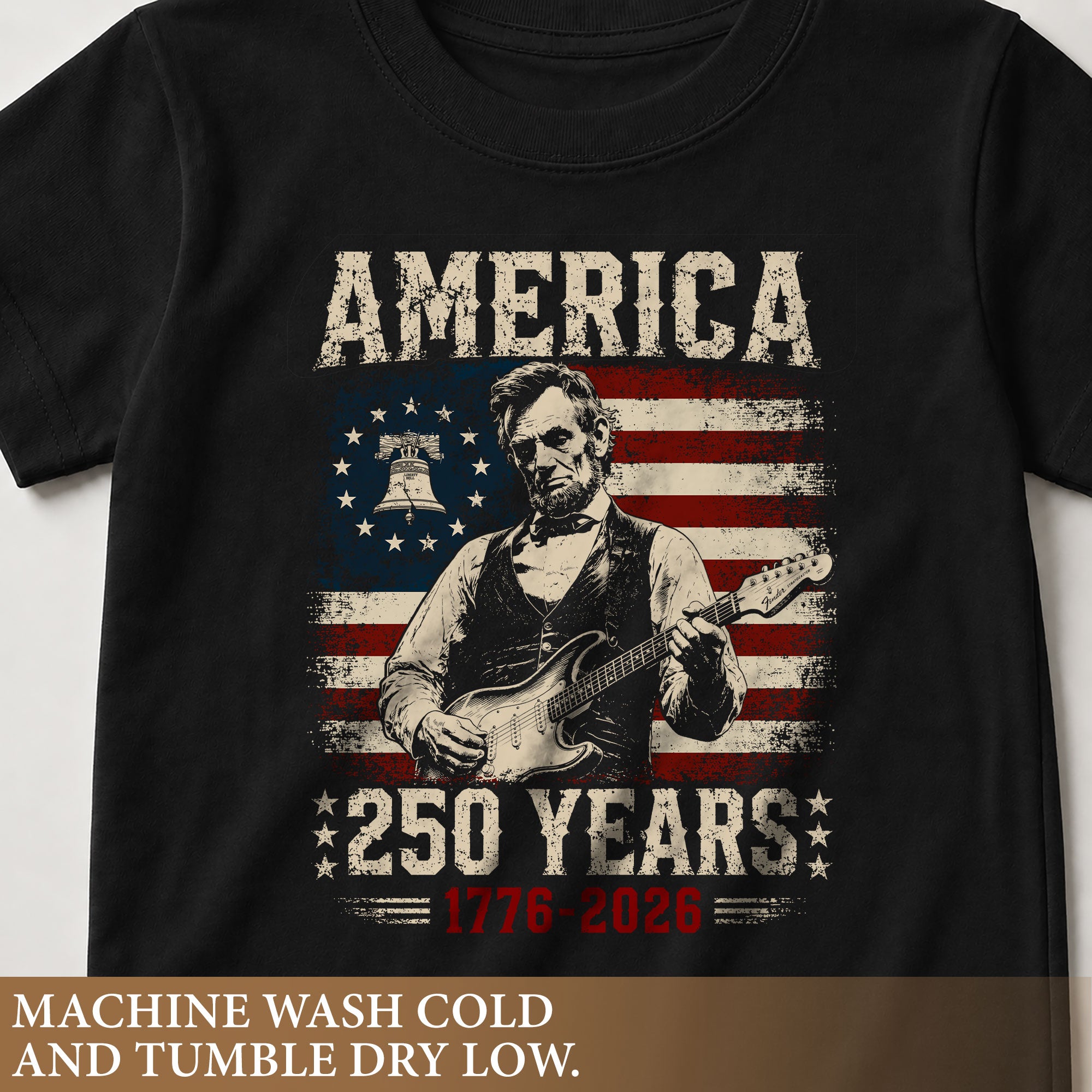 T-Shirt Kid Patriotic 1776-2026 America 250 Years Abraham Lincoln Guitar Children Shirt