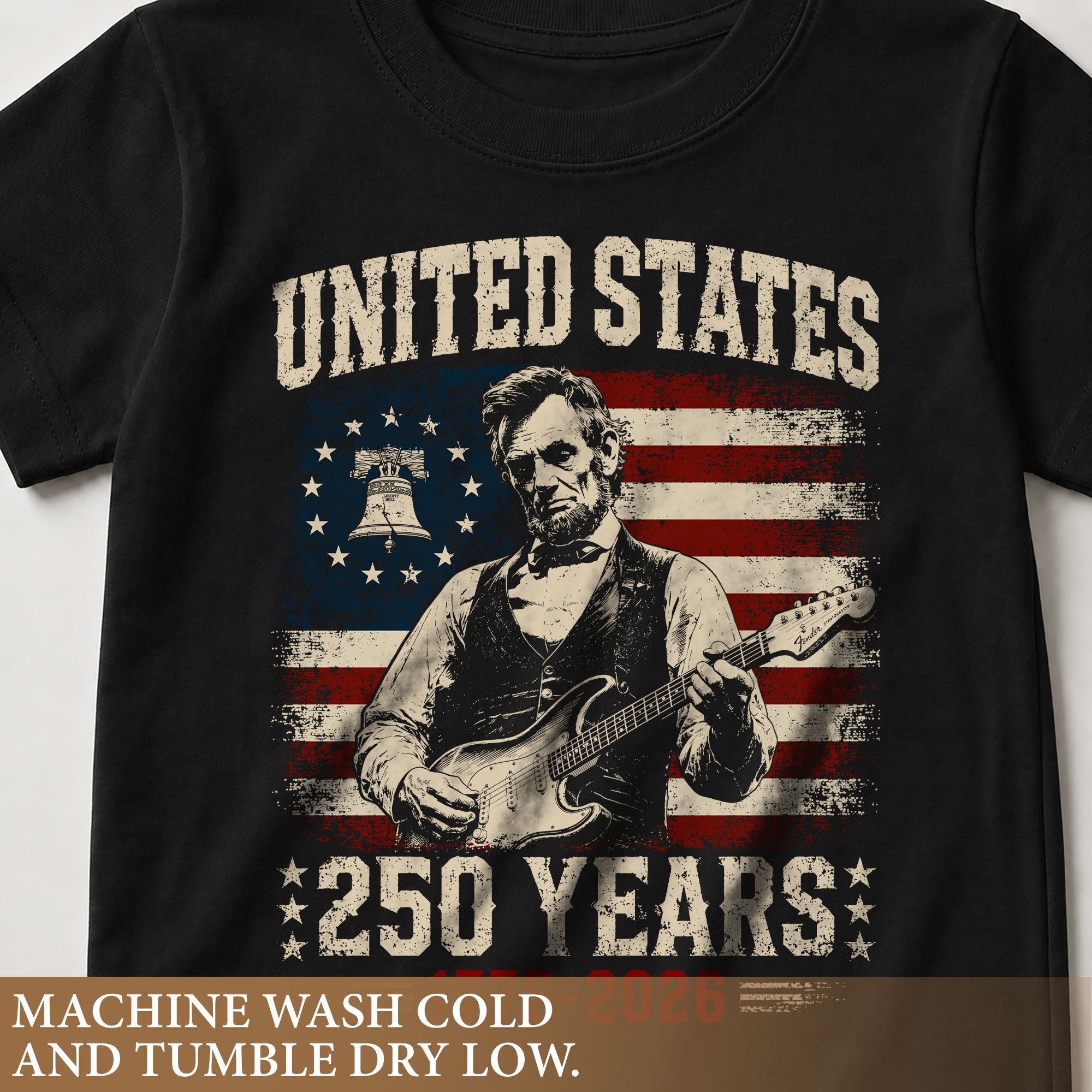 T-Shirt Kid Patriotic 1776-2026 America 250 Years Abraham Lincoln Guitar Children Shirt