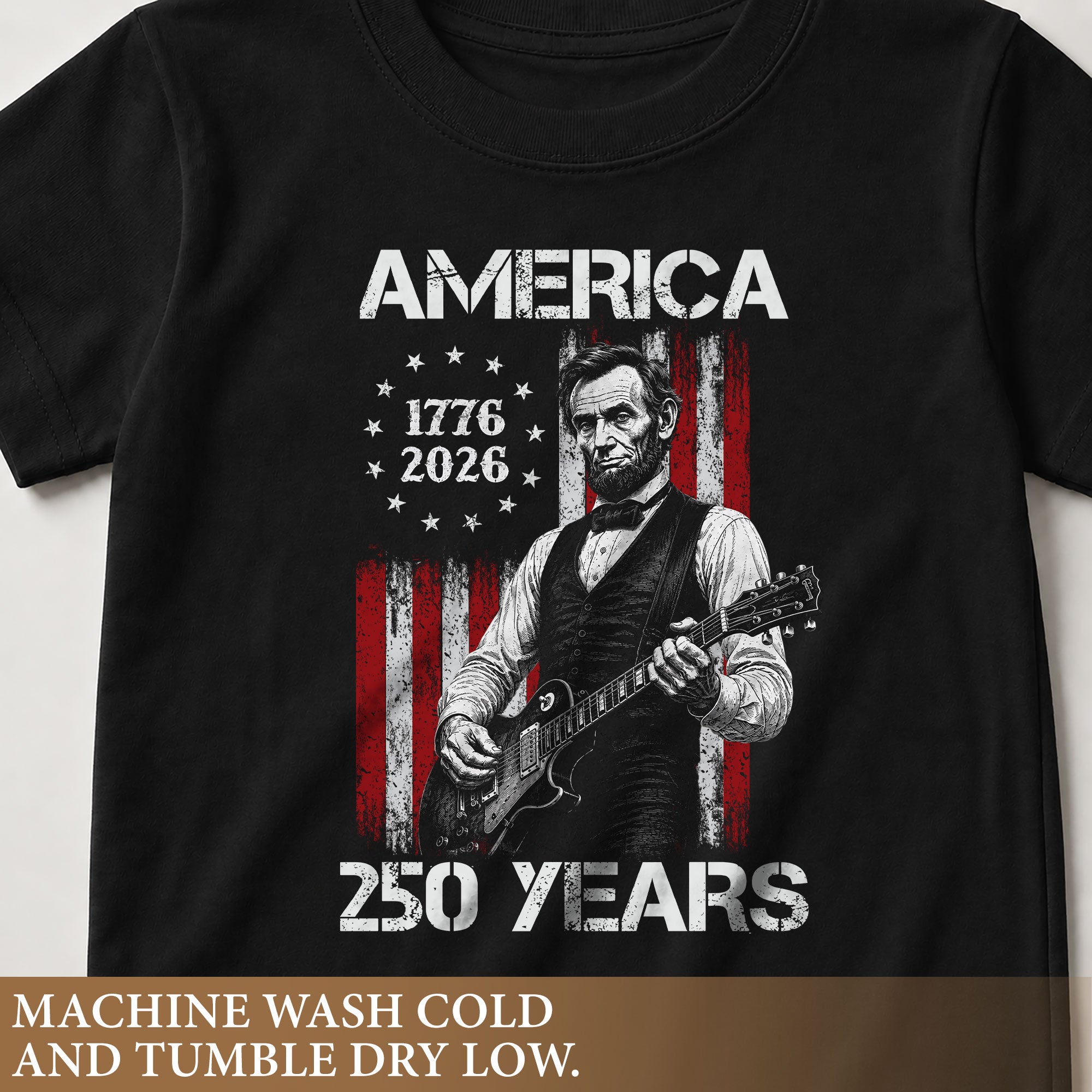 T-Shirt Kid Stars 1776-2026 America 250 Years Abraham Lincoln Guitar Boys Girls Tee