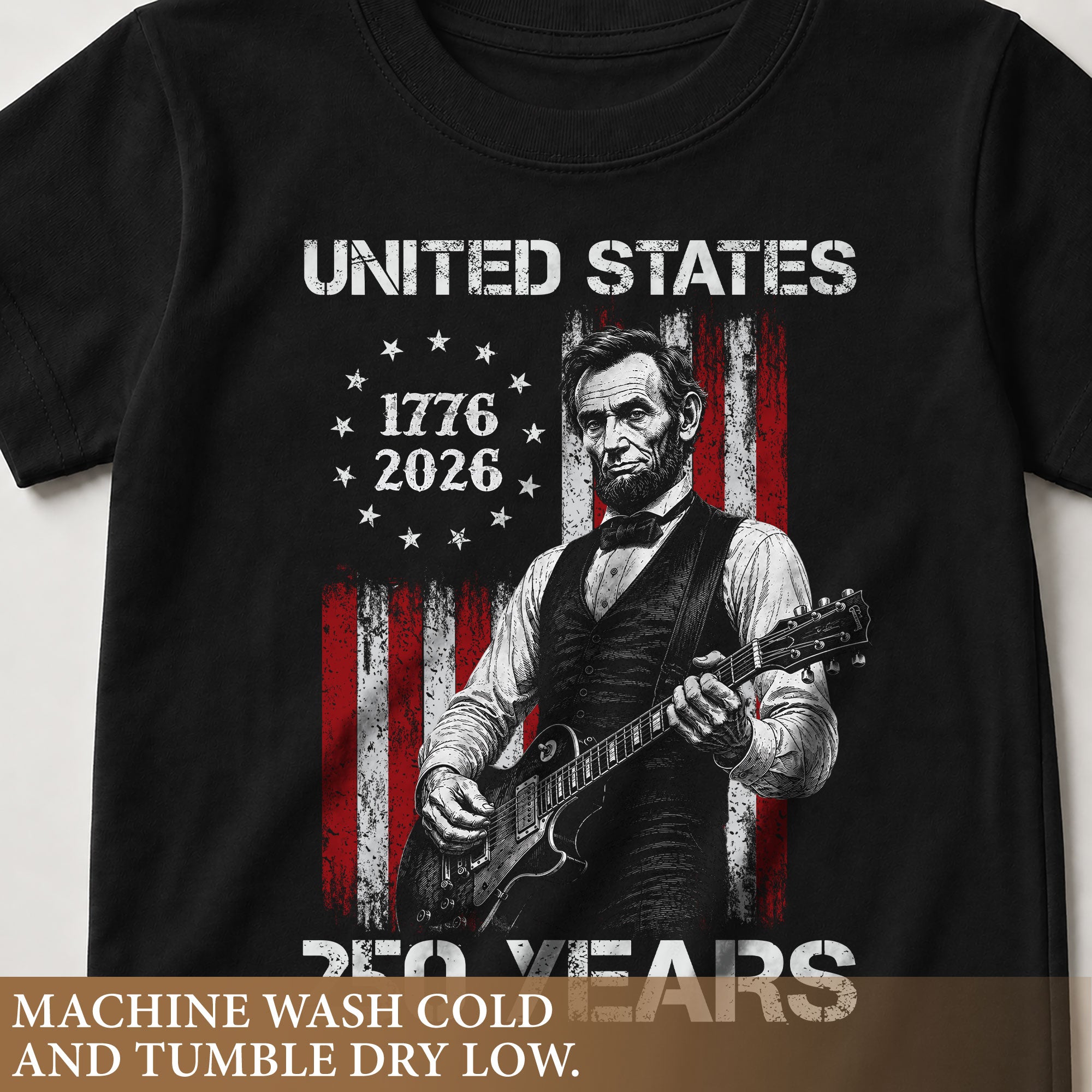 T-Shirt Kid Stars 1776-2026 America 250 Years Abraham Lincoln Guitar Boys Girls Tee