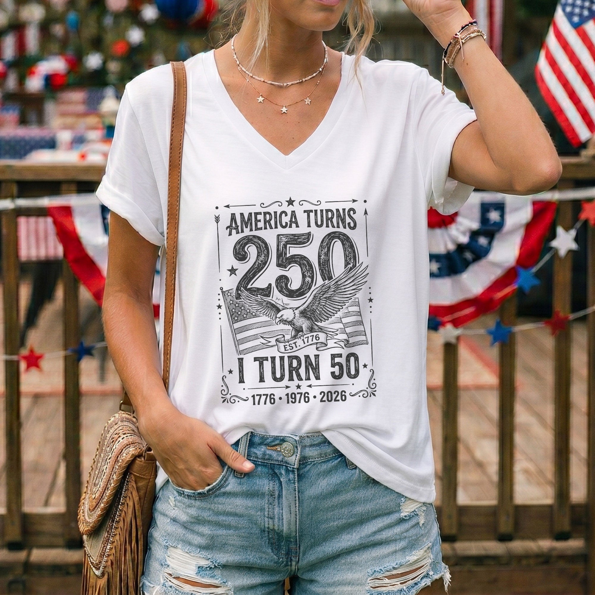 Vintage America 250th Anniversary Eagle Graphic 50th Birthday Shirt