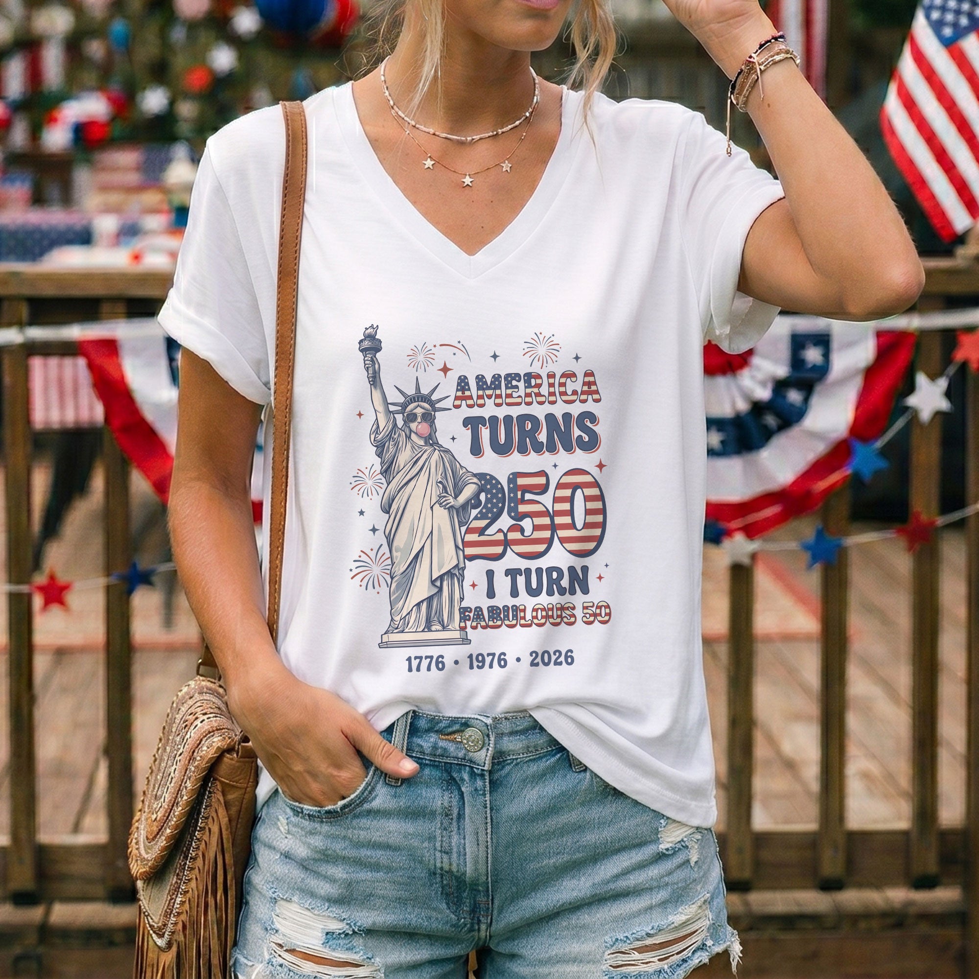 America Turns 250 I Turn Fabulous 50 Statue of Liberty Patriotic Birthday Shirt