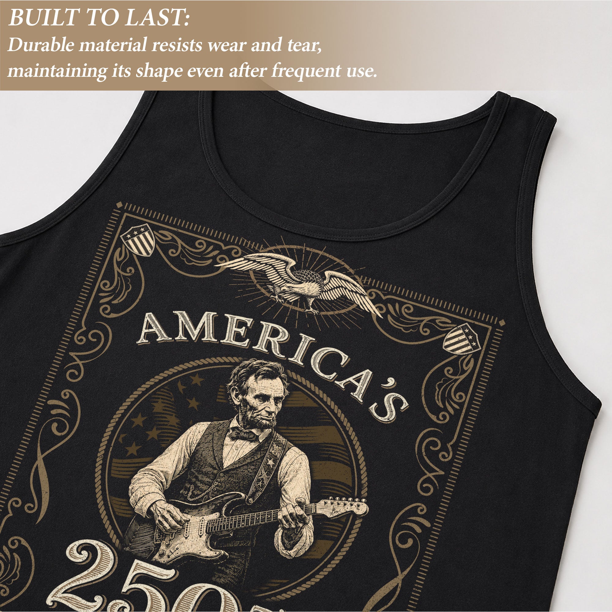 Lincoln Guitar Tank Top 1776-2026 Patriotic Vintage 250th Men Graphic Sleeveless Shirt