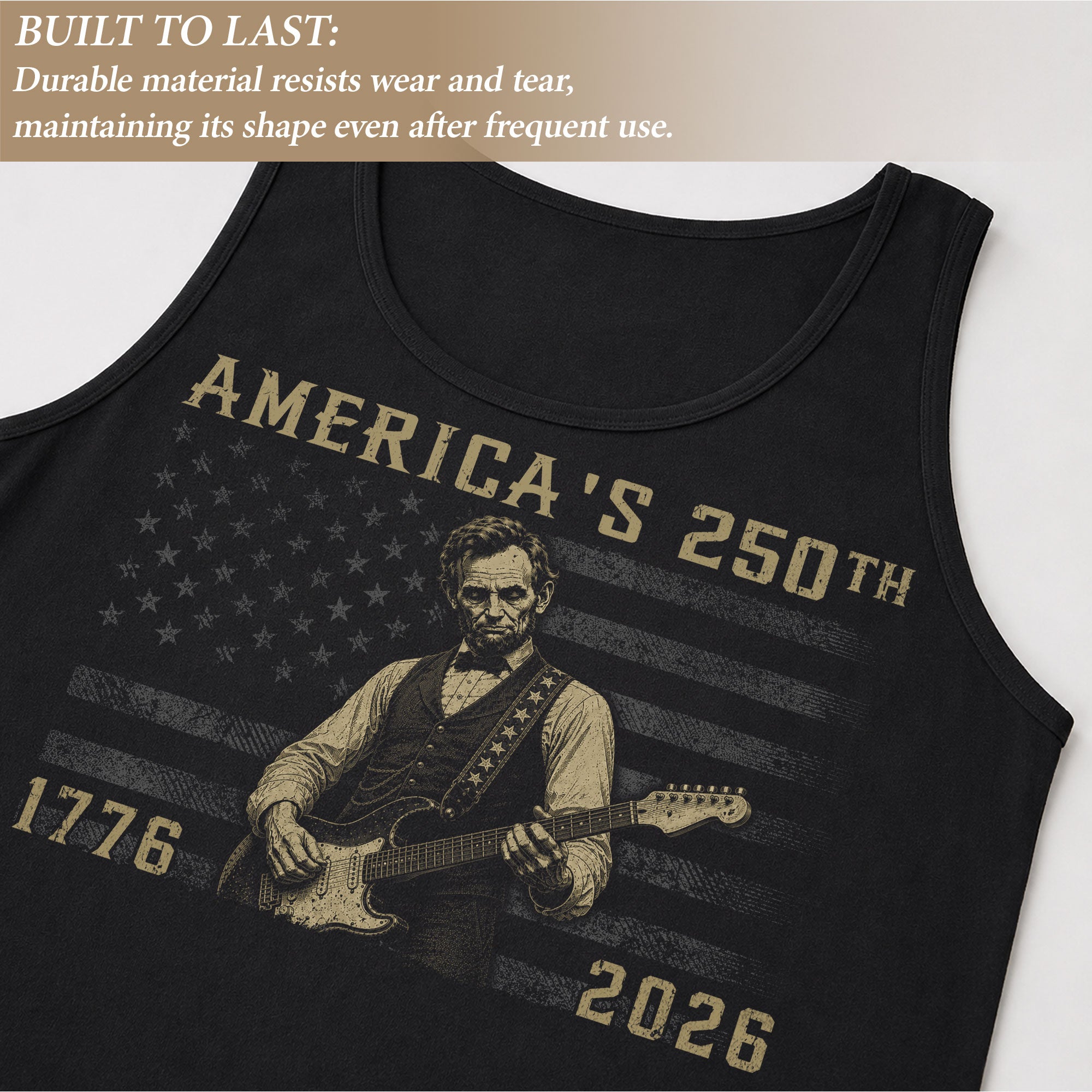 Blackout Flag Lincoln Guitar Tank Top 1776-2026 Patriotic Vintage Men Graphic Gym Shirt