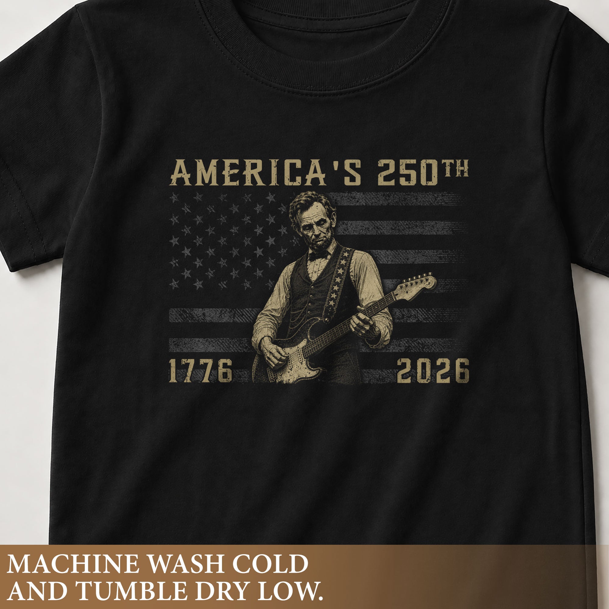 Kids America's 250th T-Shirt 1776–2026 Lincoln Guitar Patriotic Youth Graphic Tee