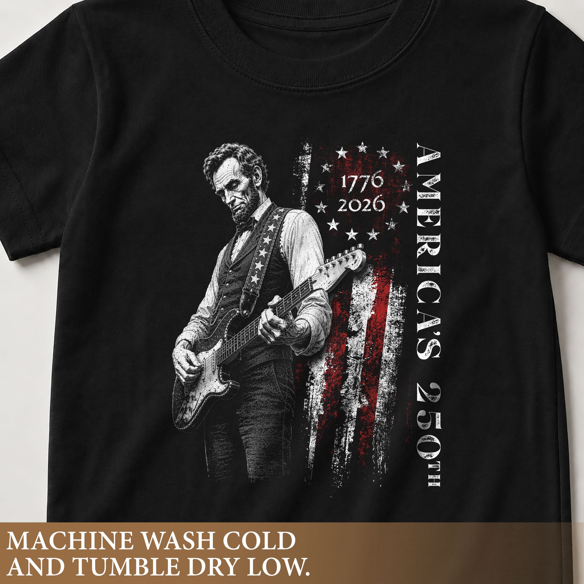 America's 250th Anniversary Kids Shirt 1776–2026 Lincoln Guitar Freedom Tee
