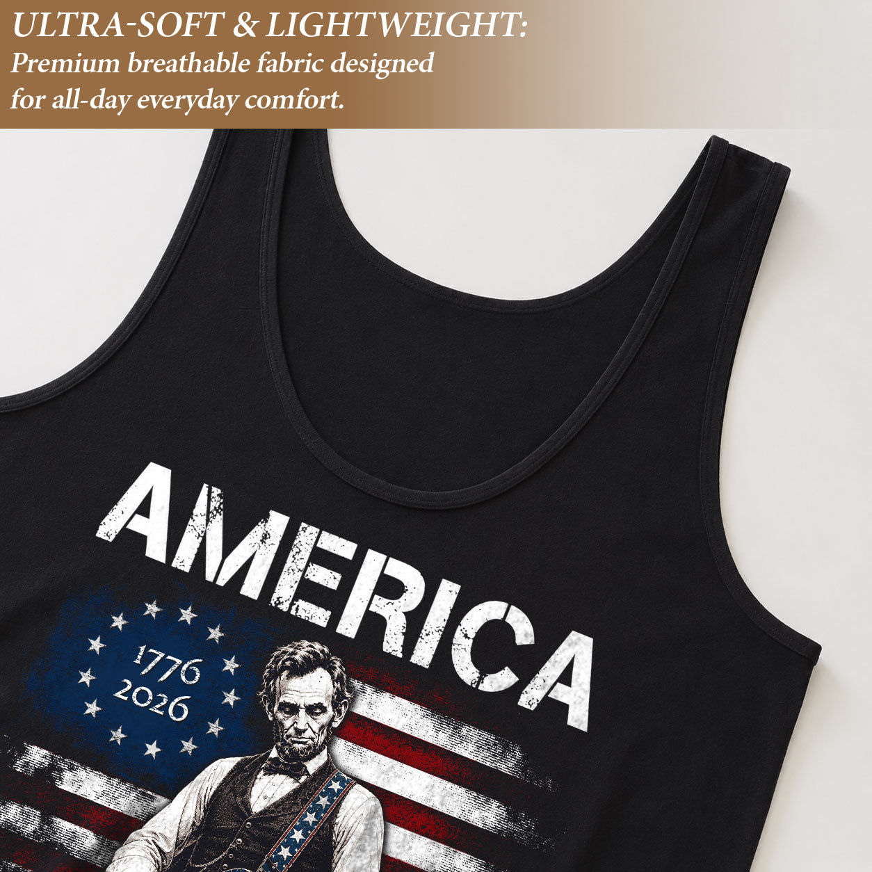250 Years Tank Top Women America Lincoln Guitar Betsy Ross Flag Patriotic US Shirt