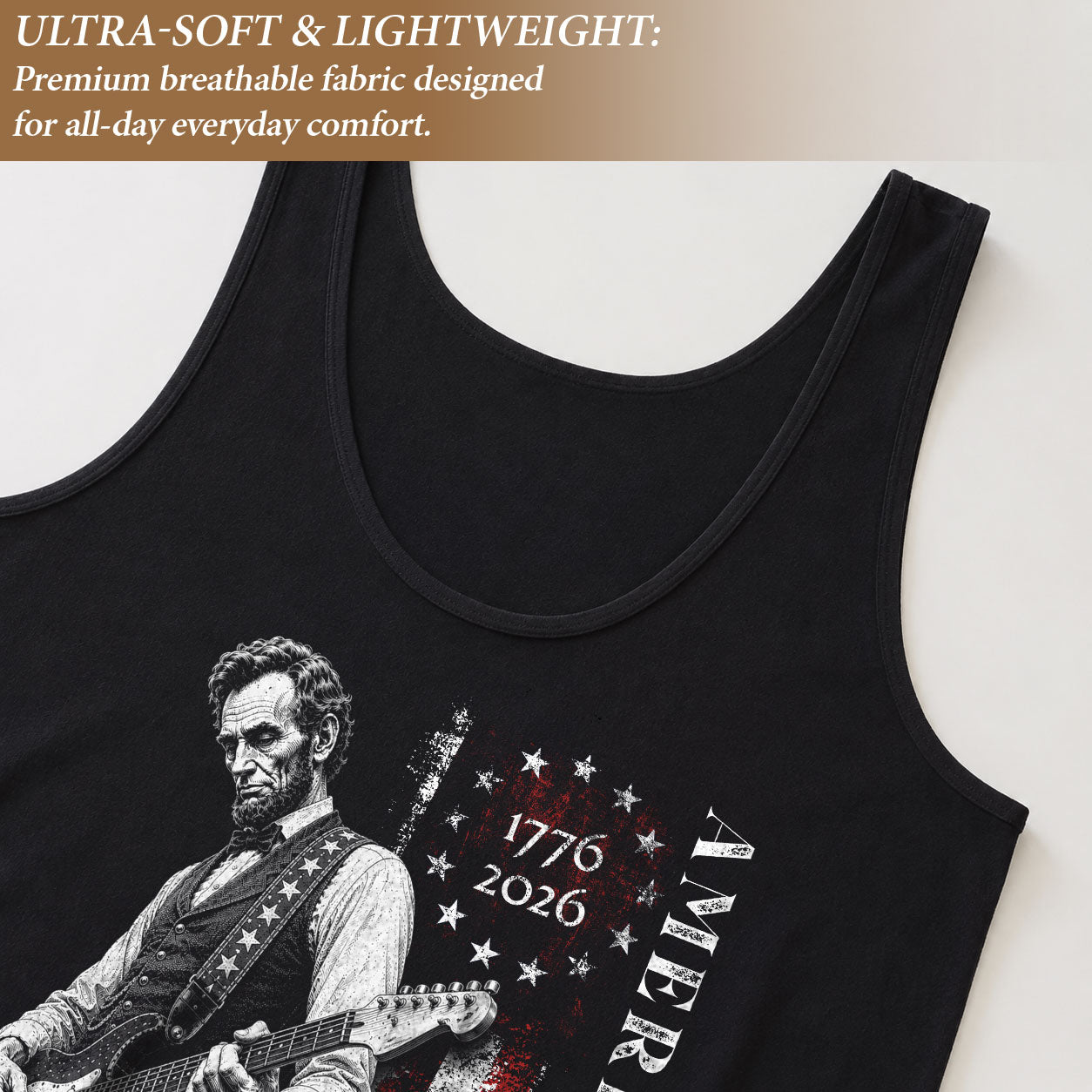 America's 250th Tank Top Women Lincoln Guitar Vertical Flag Patriotic US Shirt