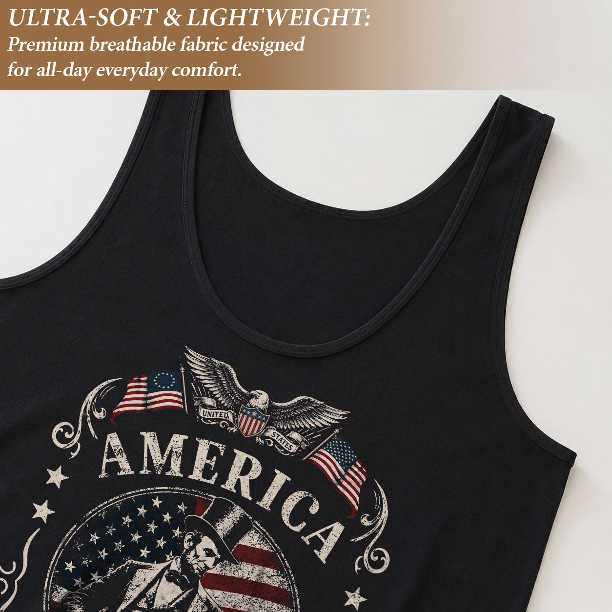Women Tank Top America 250 Years Patriotic 1776-2026 Abraham Lincoln Guitar Graphic Tee