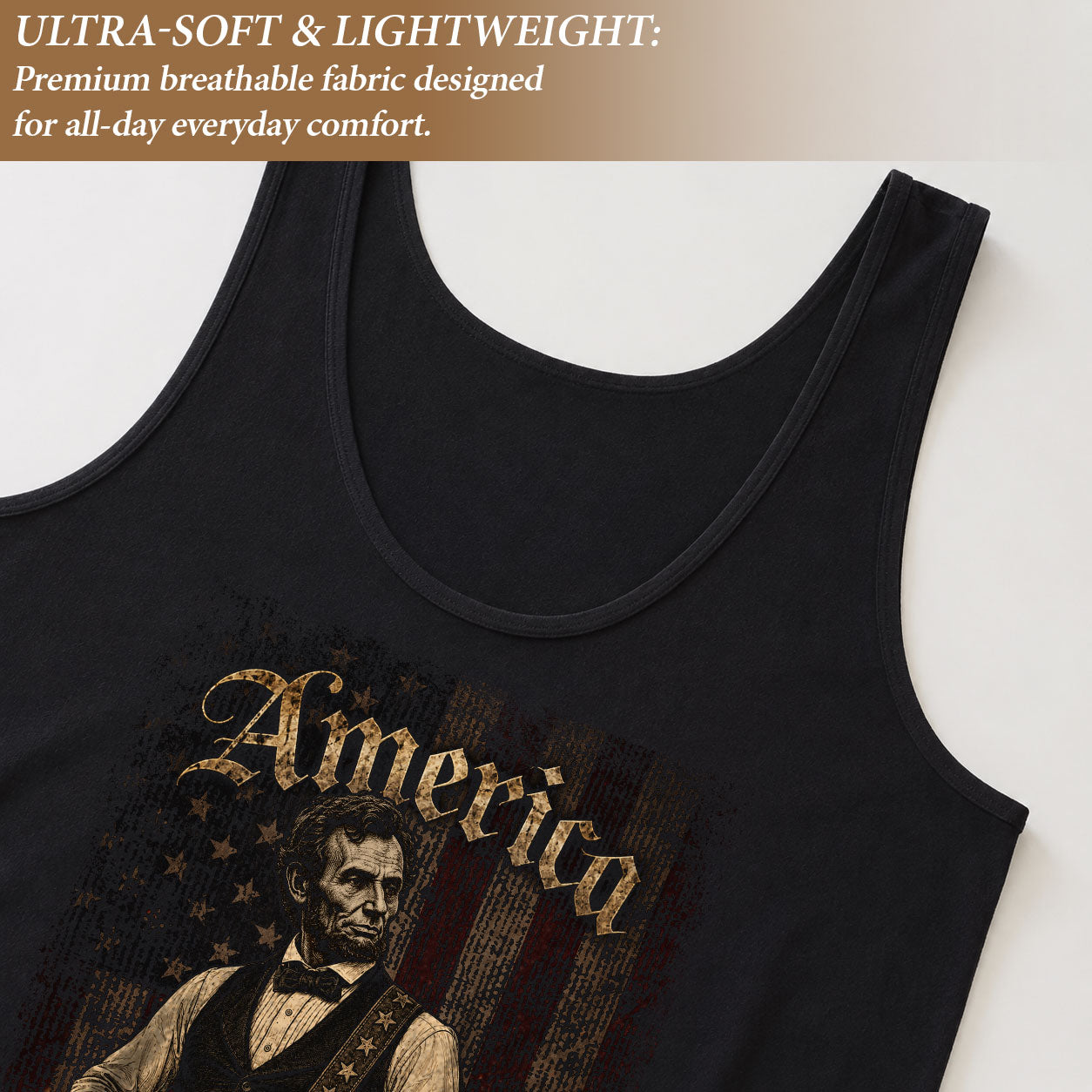 Women Tank Top Abraham Lincoln Guitar 1776-2026 America 250 Years Patriotic Vintage Tee