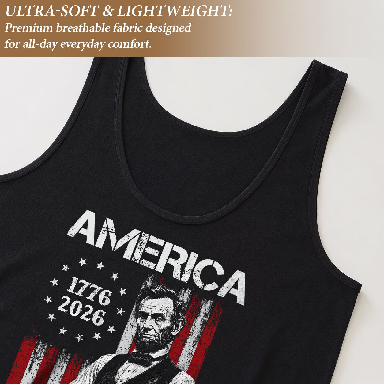 Tank Top Women America 250 Years 1776-2026 Abraham Lincoln Guitar Patriotic Sleeveless