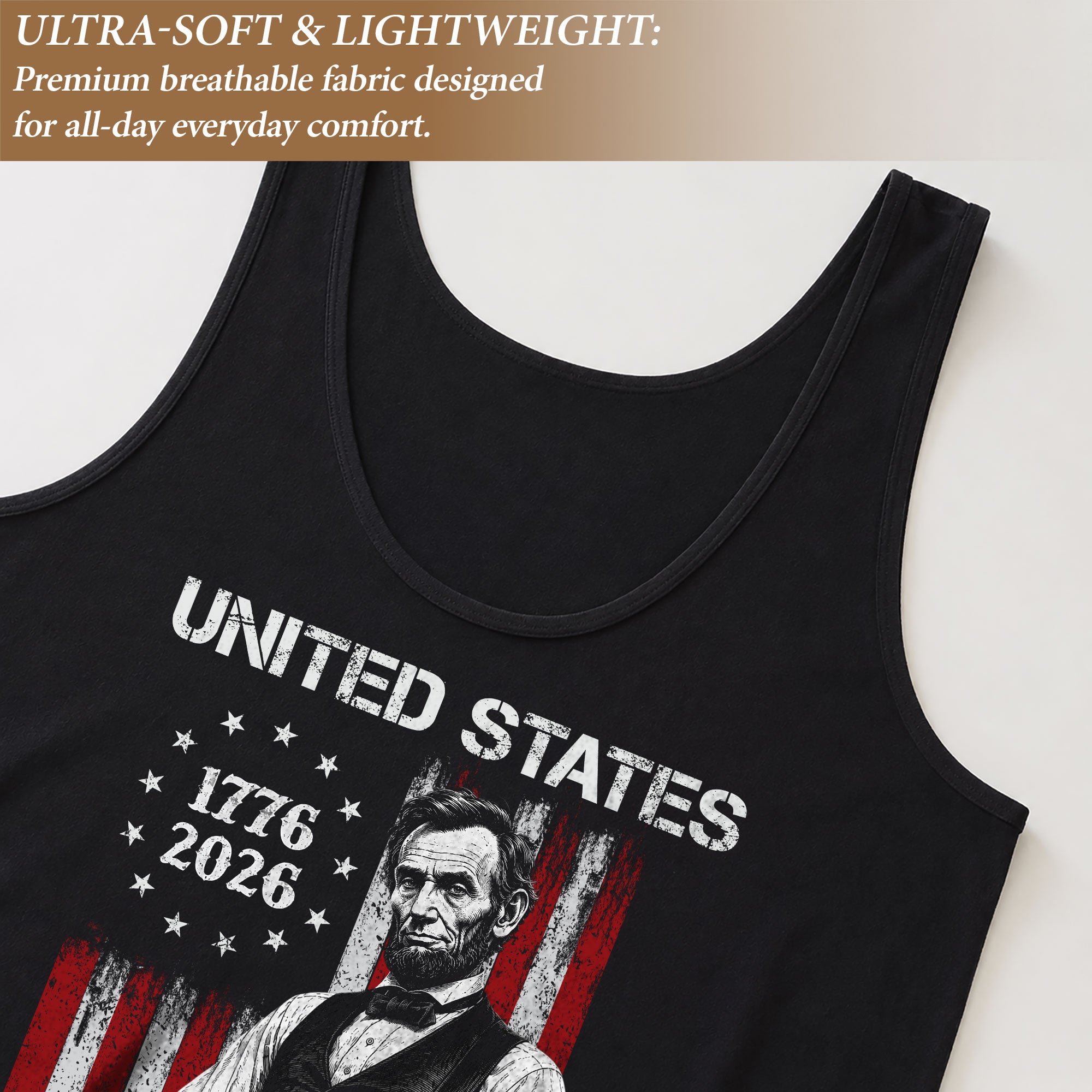 Tank Top Women America 250 Years 1776-2026 Abraham Lincoln Guitar Patriotic Sleeveless