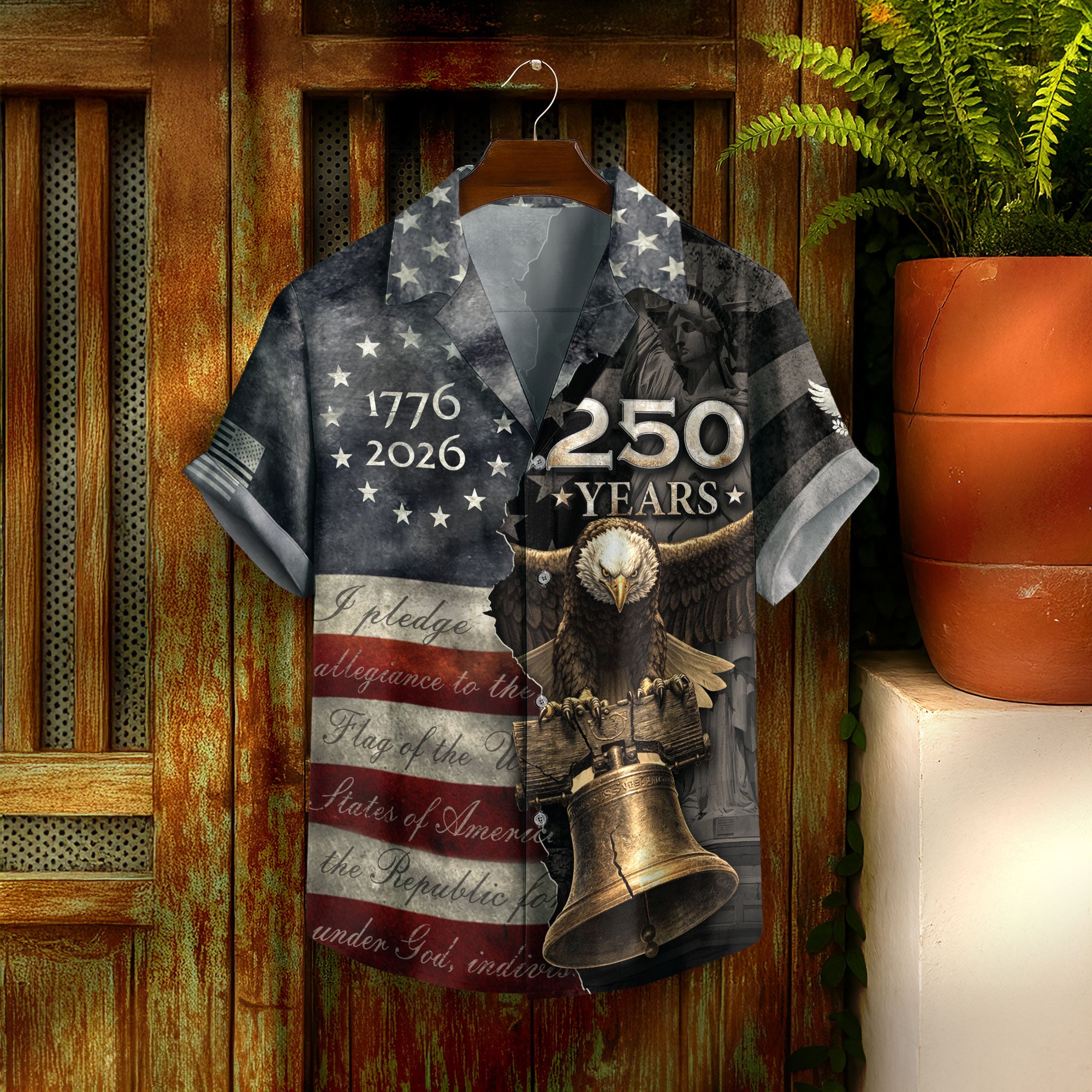 Hawaiian Shirt 250th Anniversary US Flag Pledge of Allegiance Vintage Eagle