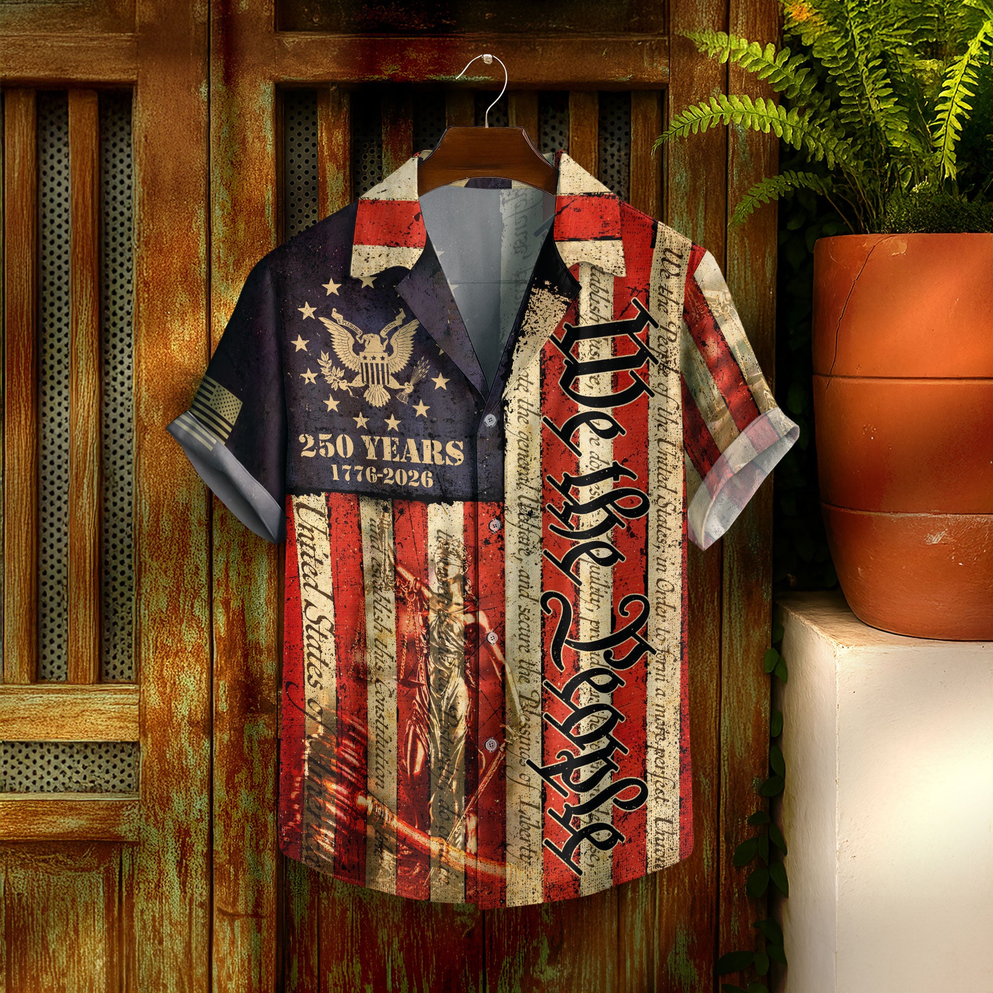 Hawaiian Shirt We The People Vintage US Flag 250th Anniversary Patriotic
