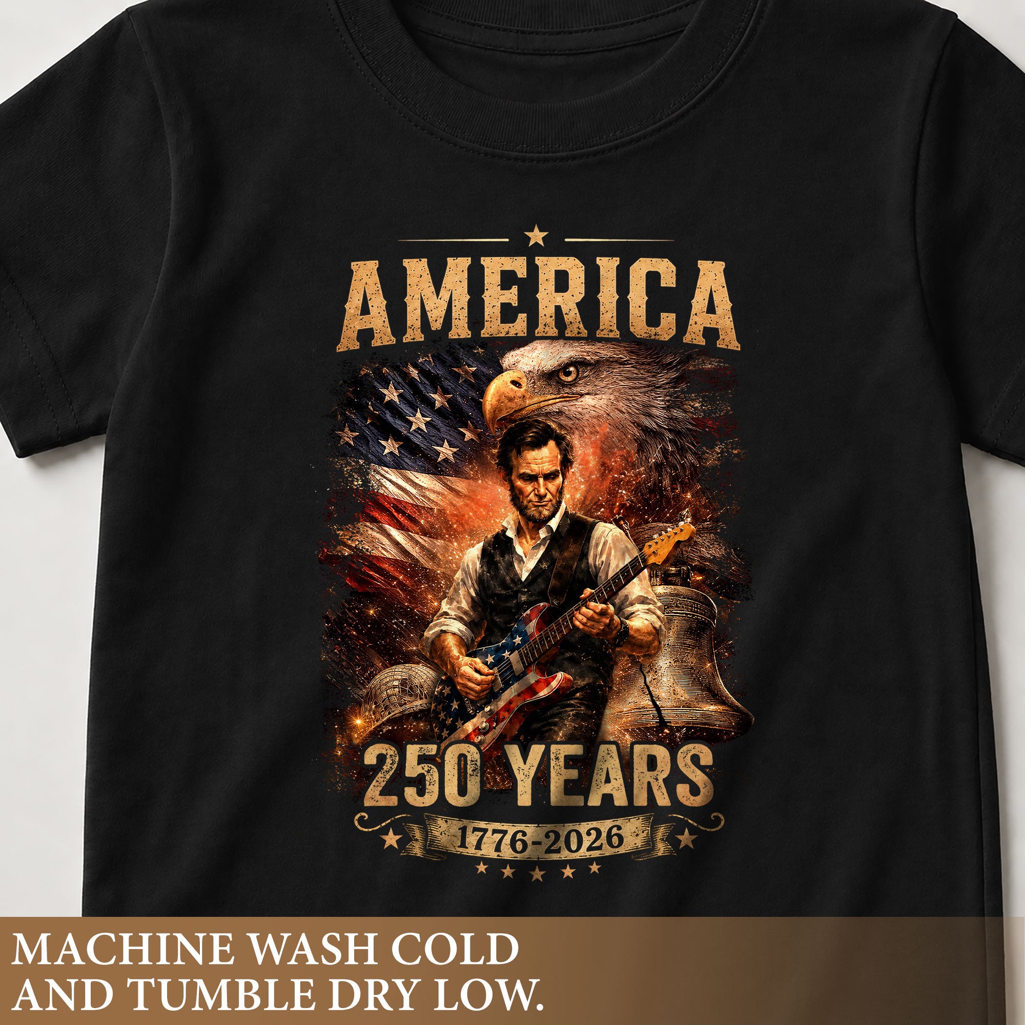 Kids America 250 Years T-Shirt 1776–2026 Lincoln Eagle Patriotic Youth Graphic Tee