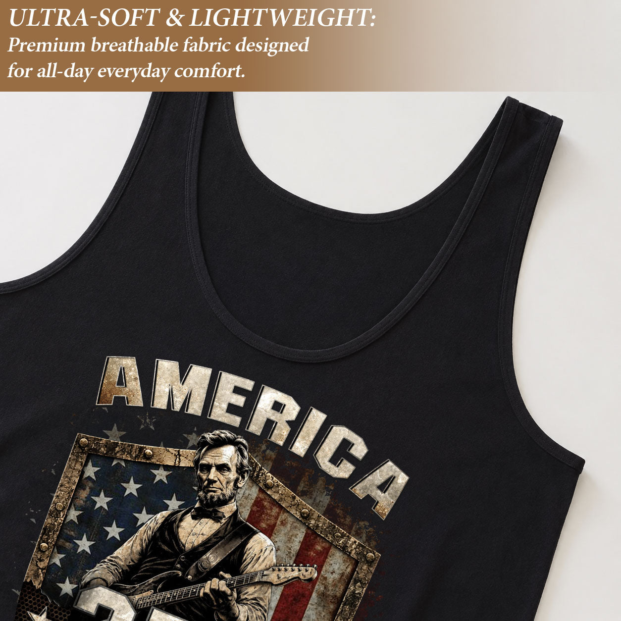 250 Years Tank Top Women 1776-2026 Abraham Lincoln Playing Guitar Patriotic Shirt