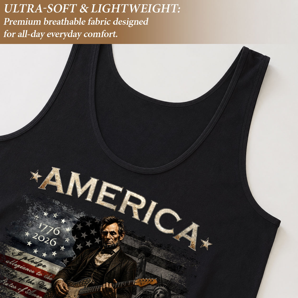250 Years Tank Top Women America Lincoln Guitar Statue of Liberty Patriotic Shirt