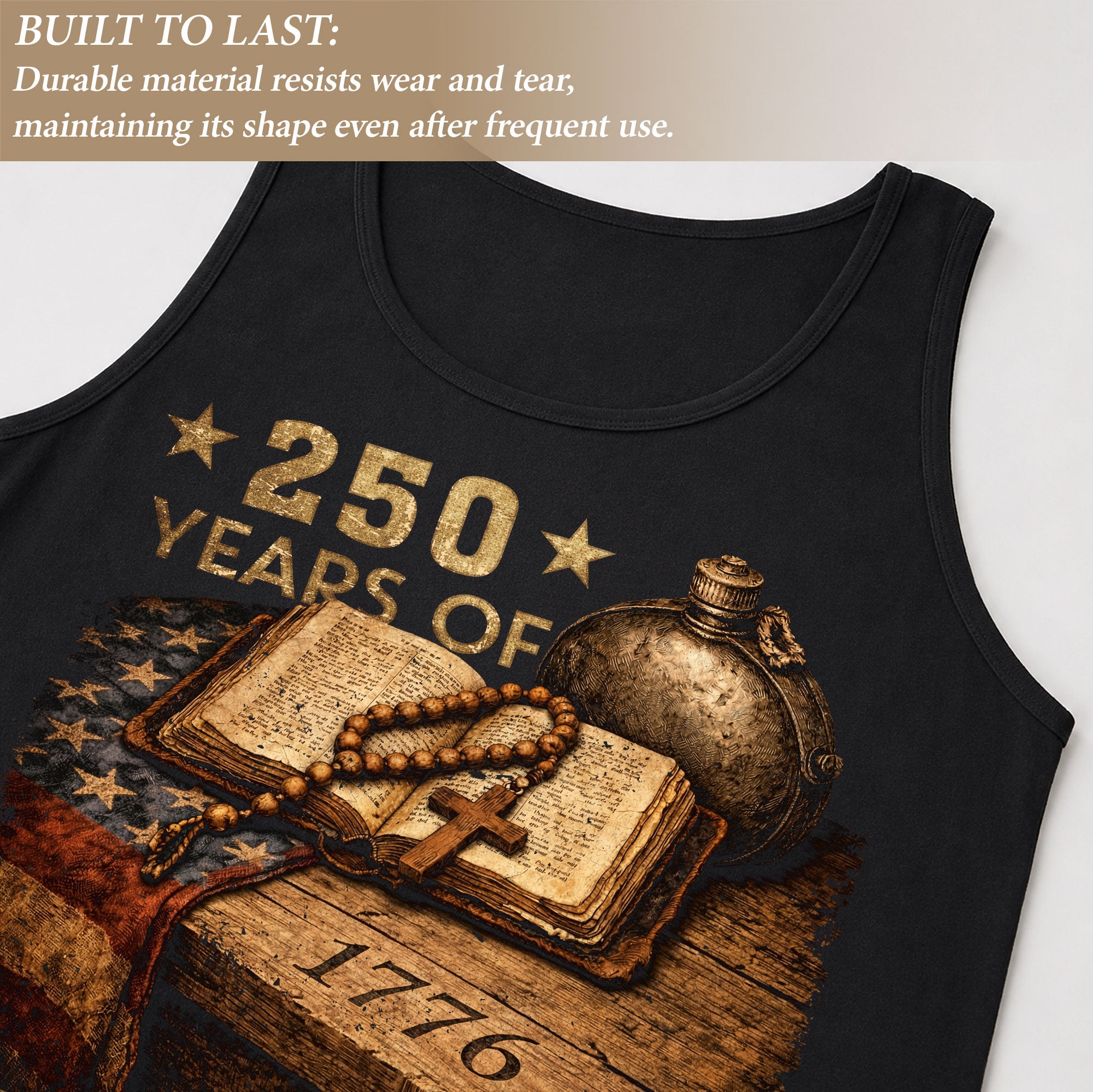 Tank Top Men Patriotic Bible Cross 1776-2026 250 Years Of Freedom Christian Summer Vest