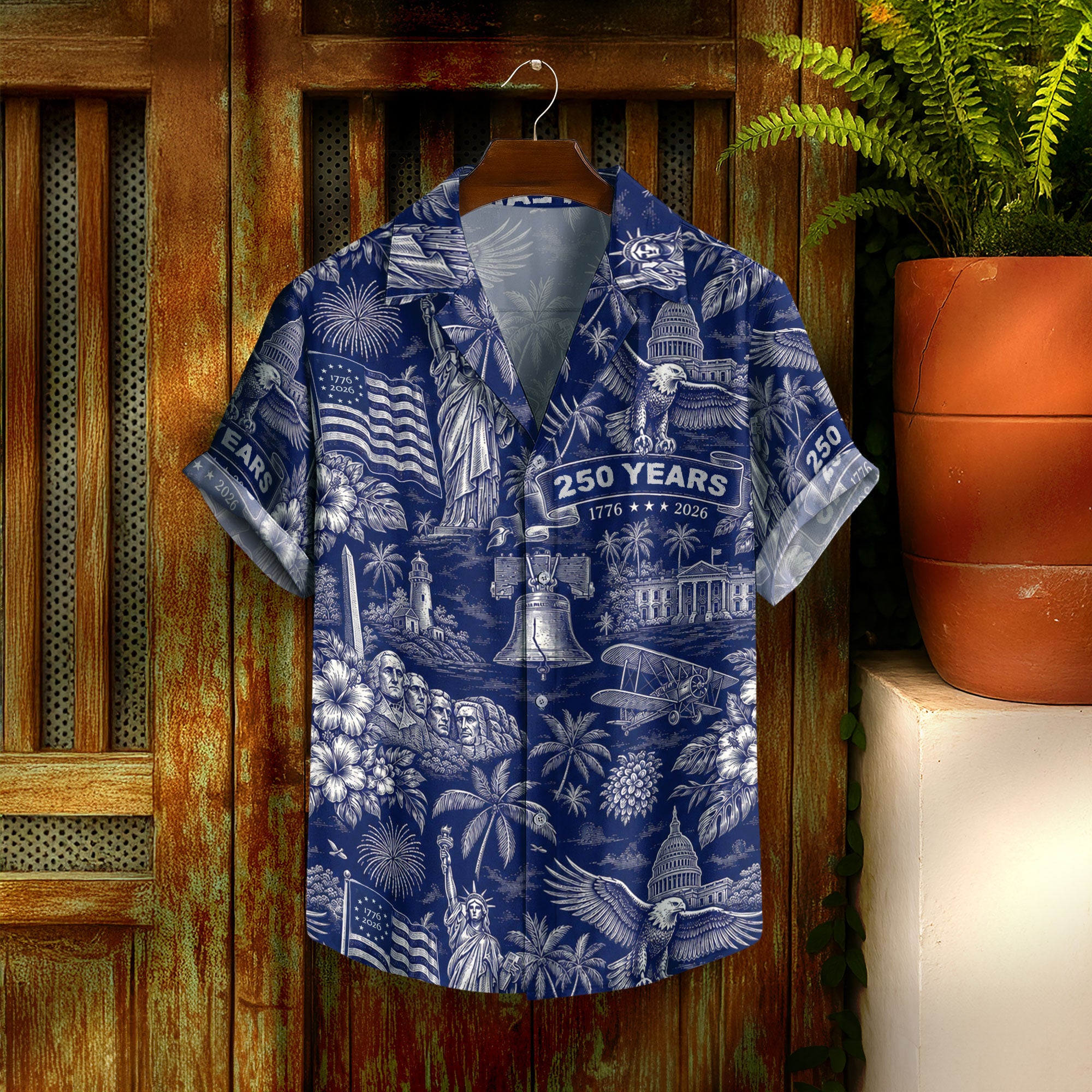 Hawaiian Shirt 250th Anniversary Vintage Patriotic Blue Toile All Over Print