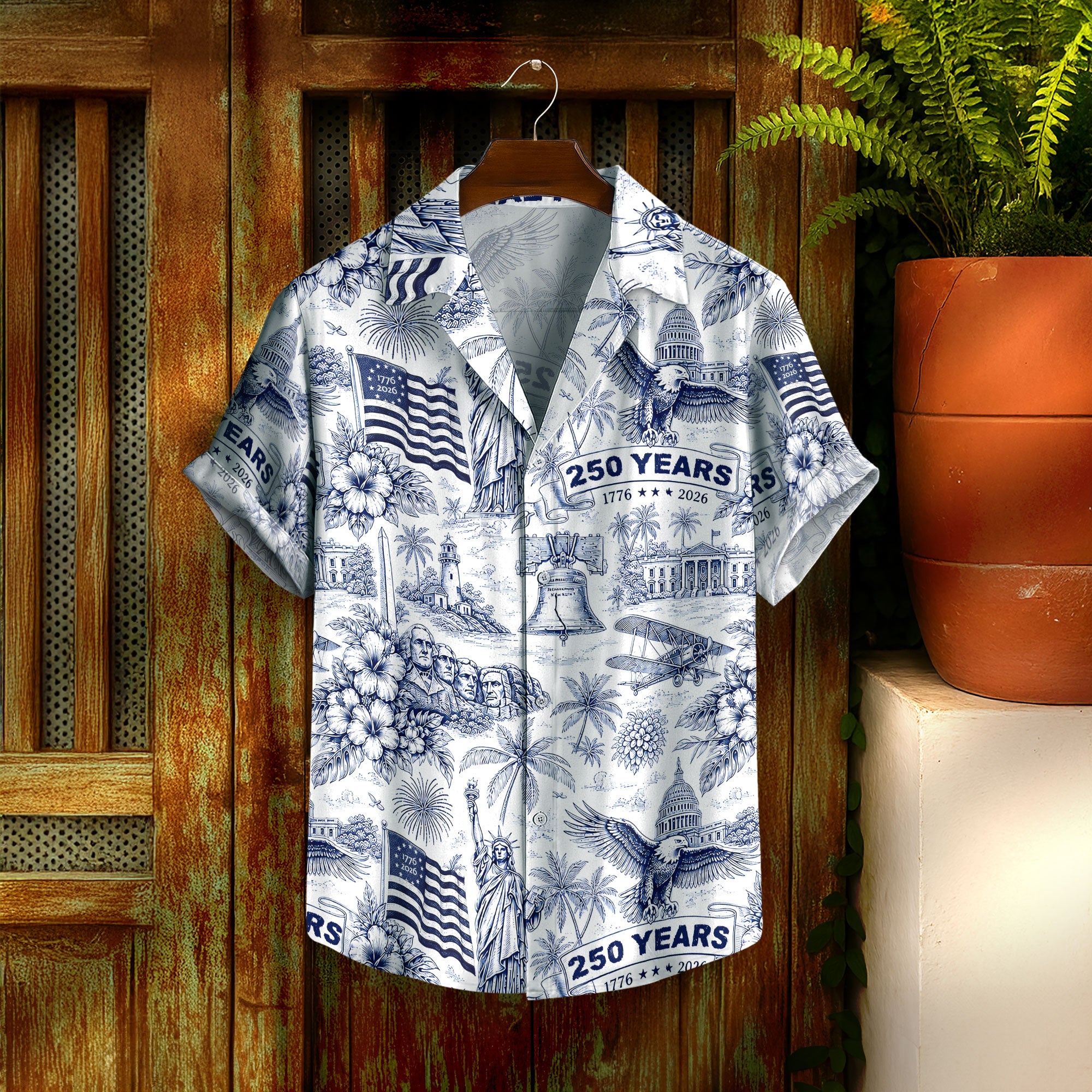 Hawaiian Shirt 250th Anniversary Vintage Patriotic White Toile All Over Print