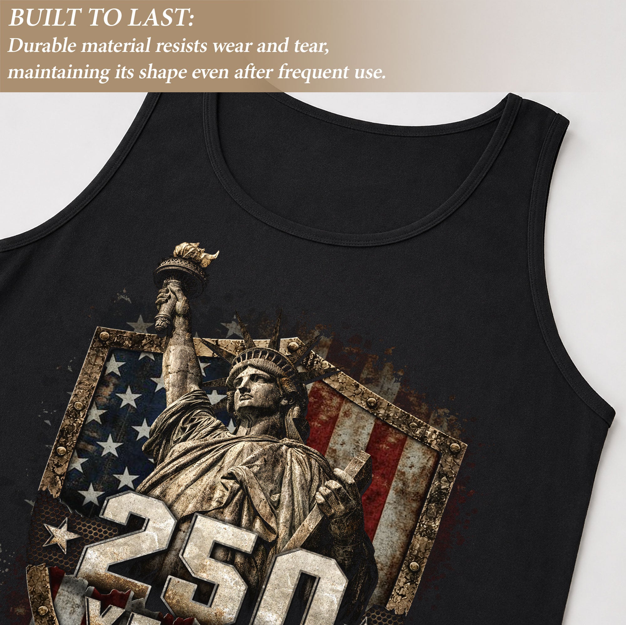 Statue of Liberty Shield Tank Top 1776-2026 Patriotic Retro Men Graphic Sleeveless Shirt