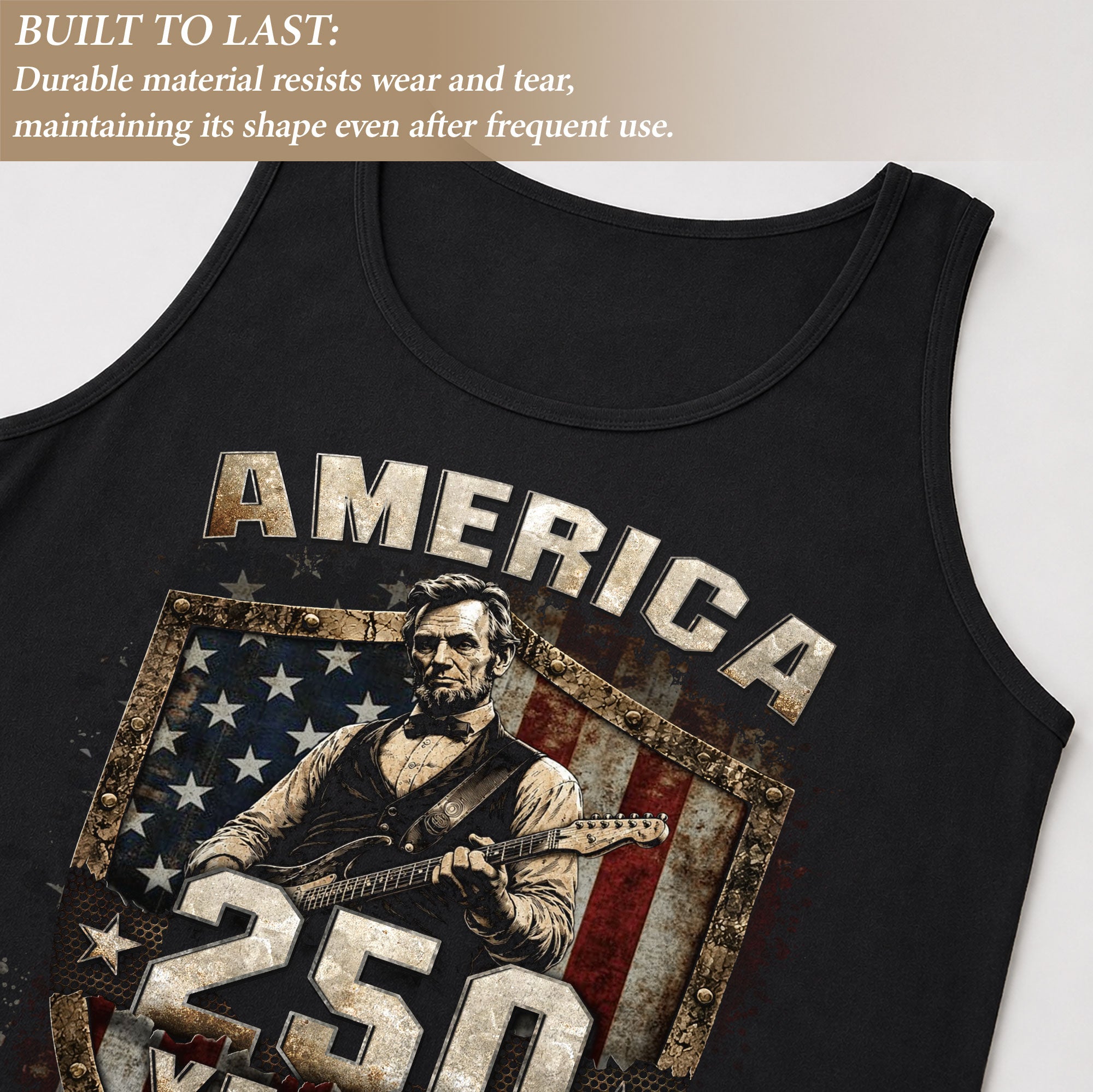 Rockstar Lincoln Shield Tank Top 1776-2026 Patriotic Grunge Men Graphic Sleeveless Shirt