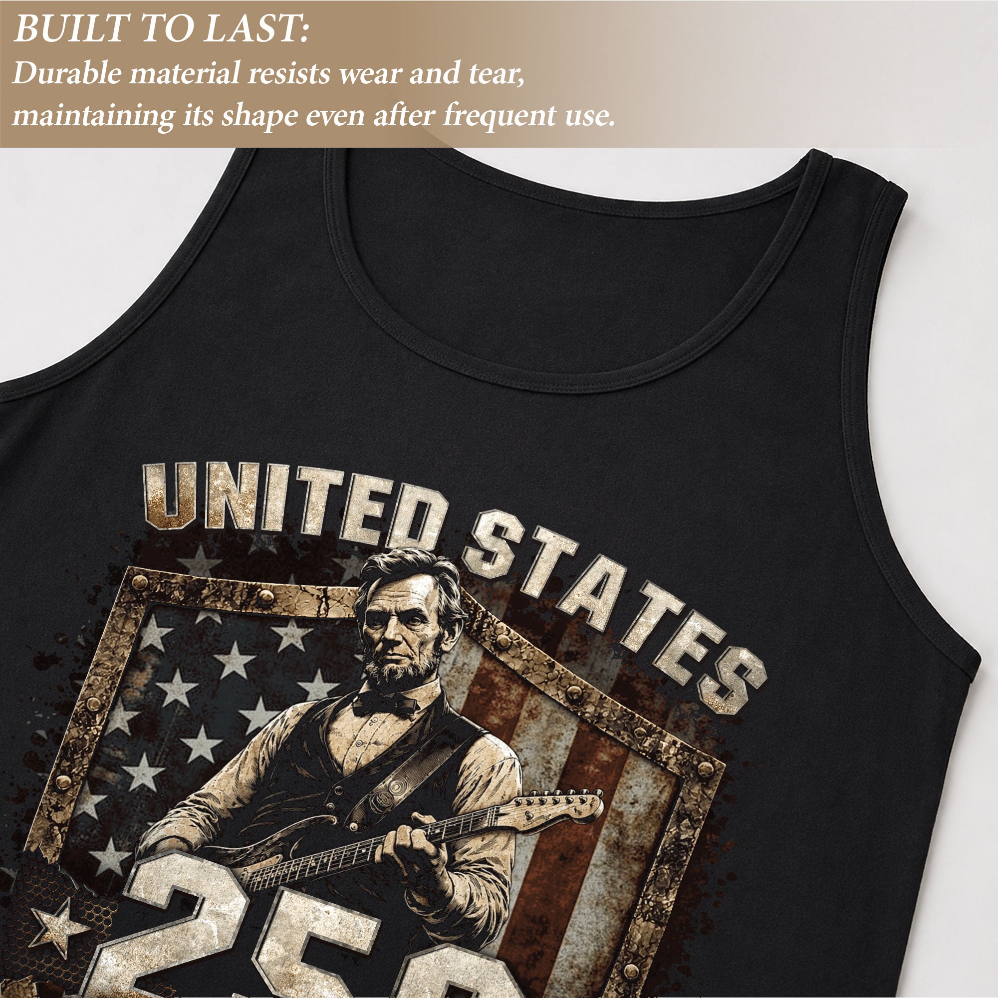 Rockstar Lincoln Shield Tank Top 1776-2026 Patriotic Grunge Men Graphic Sleeveless Shirt