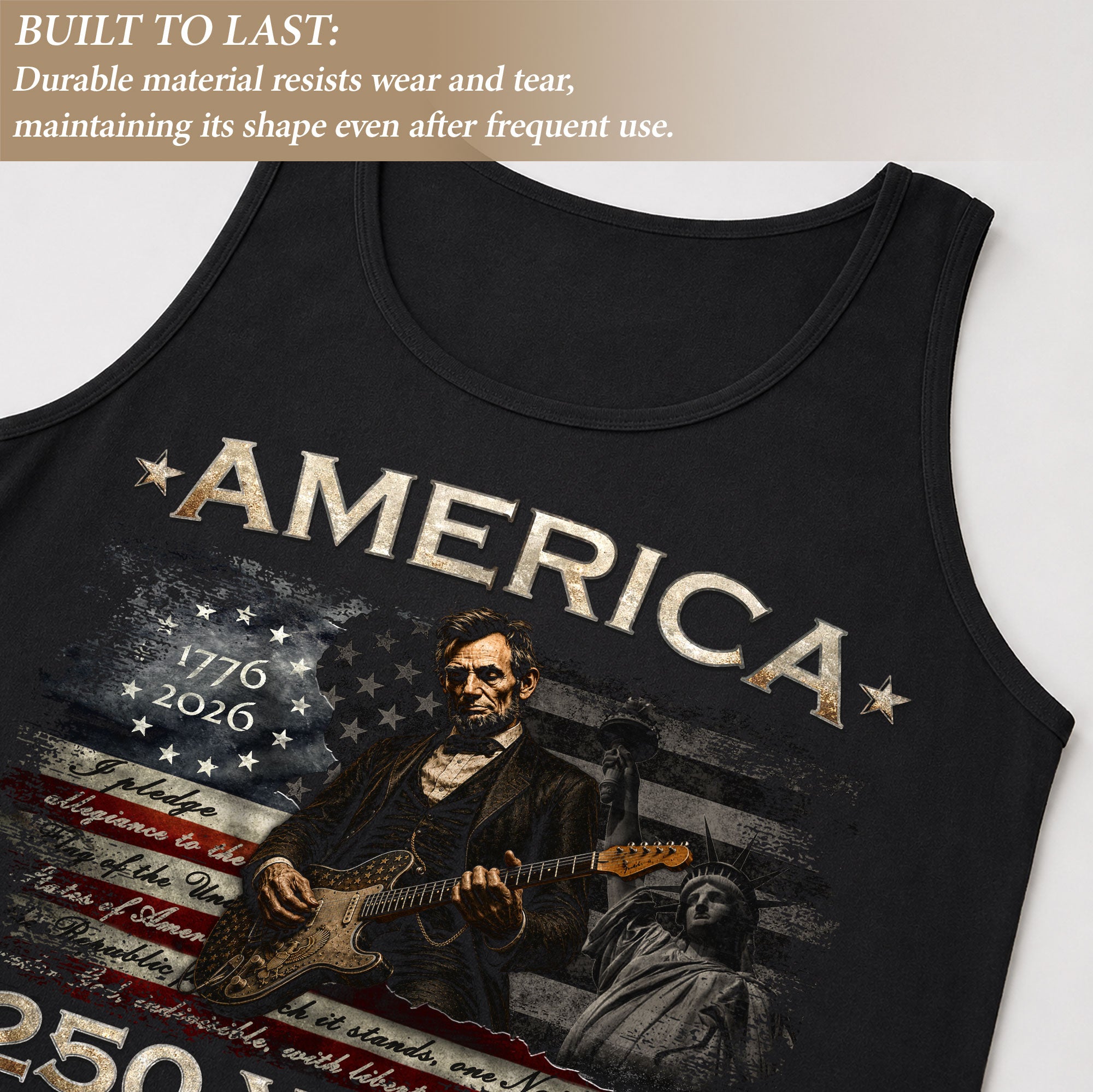 Pledge of Allegiance Lincoln Guitar Tank Top 1776-2026 Patriotic Men Graphic Gym Shirt
