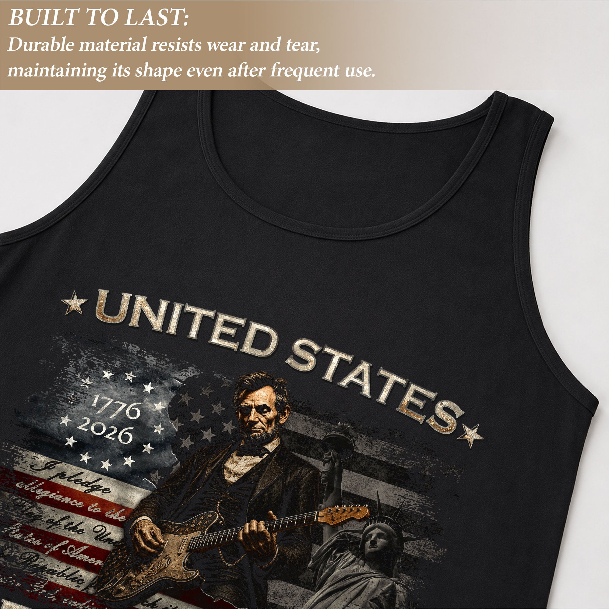 Pledge of Allegiance Lincoln Guitar Tank Top 1776-2026 Patriotic Men Graphic Gym Shirt