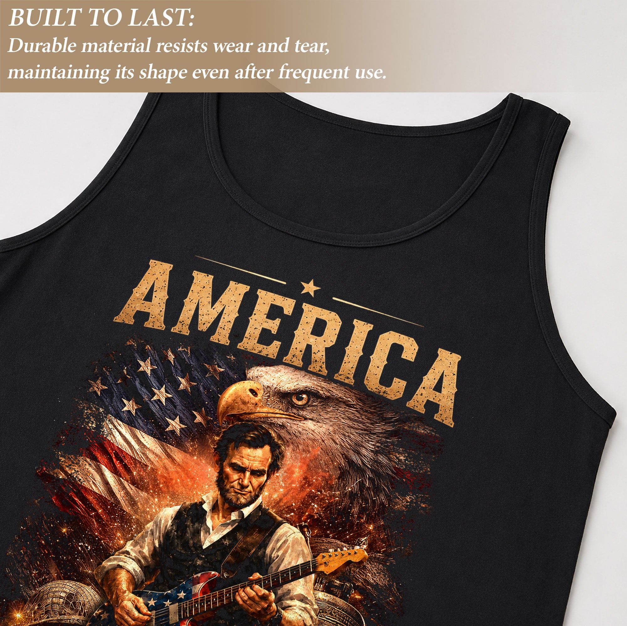 Eagle Abraham Lincoln Guitar Tank Top 1776-2026 Patriotic Vintage Men Graphic Gym Shirt