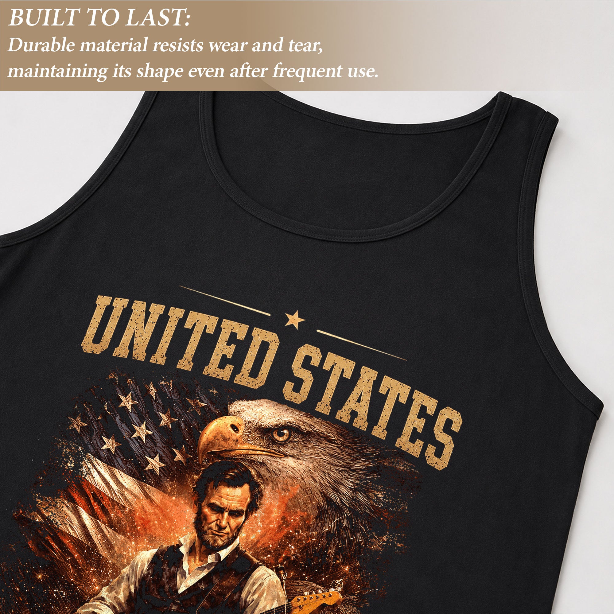 Eagle Abraham Lincoln Guitar Tank Top 1776-2026 Patriotic Vintage Men Graphic Gym Shirt