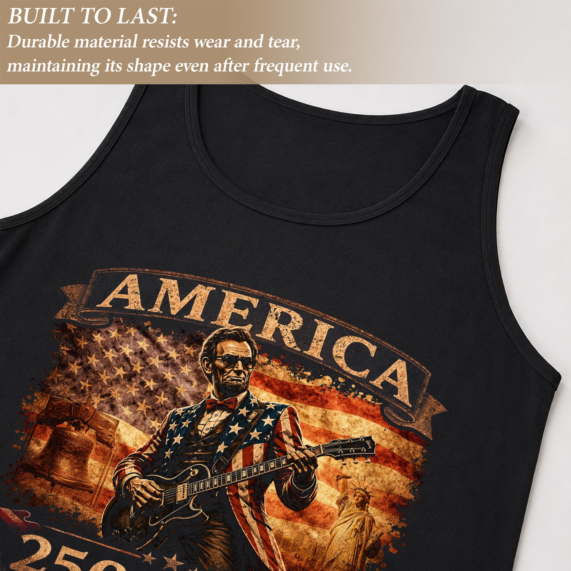 Lincoln Flag Suit Guitar Tank Top 1776-2026 Patriotic Vintage Men Graphic Sleeveless Shirt