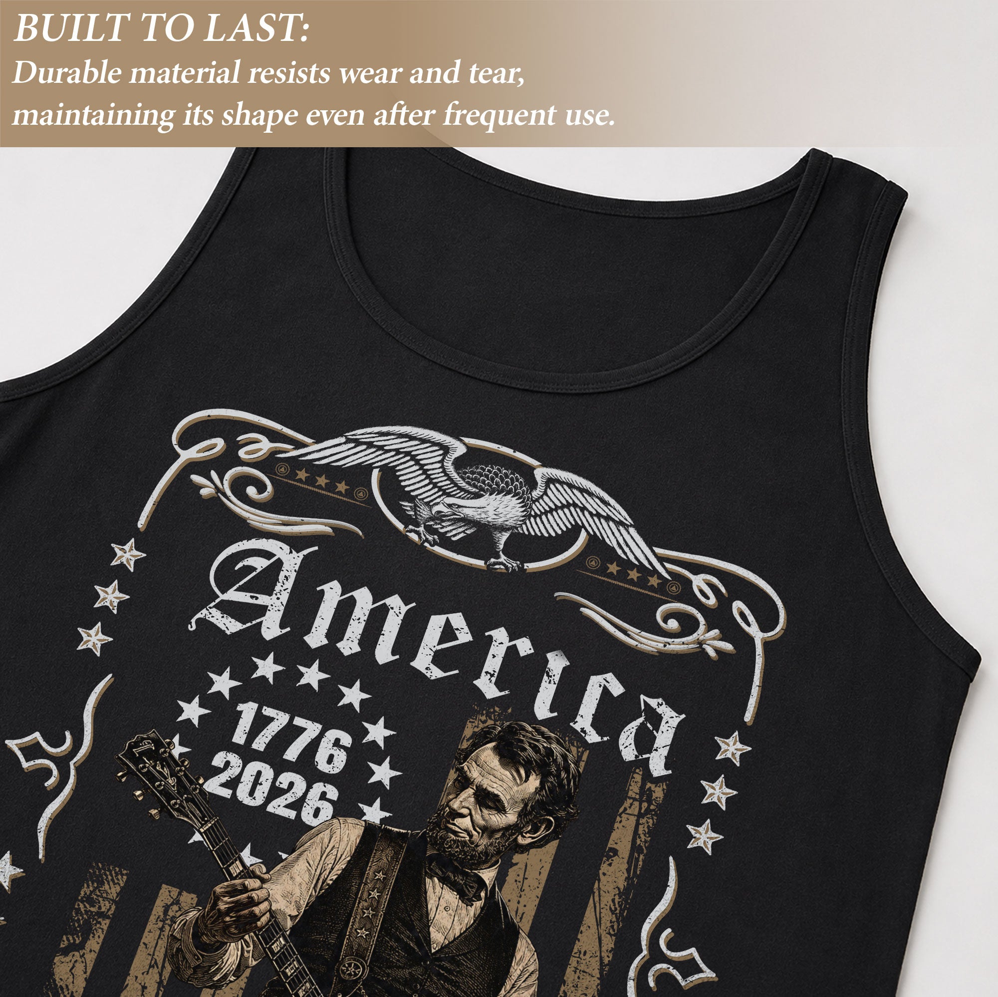 Lincoln Guitar Frame Tank Top 1776-2026 Patriotic Vintage Men Graphic Sleeveless Gym Shirt